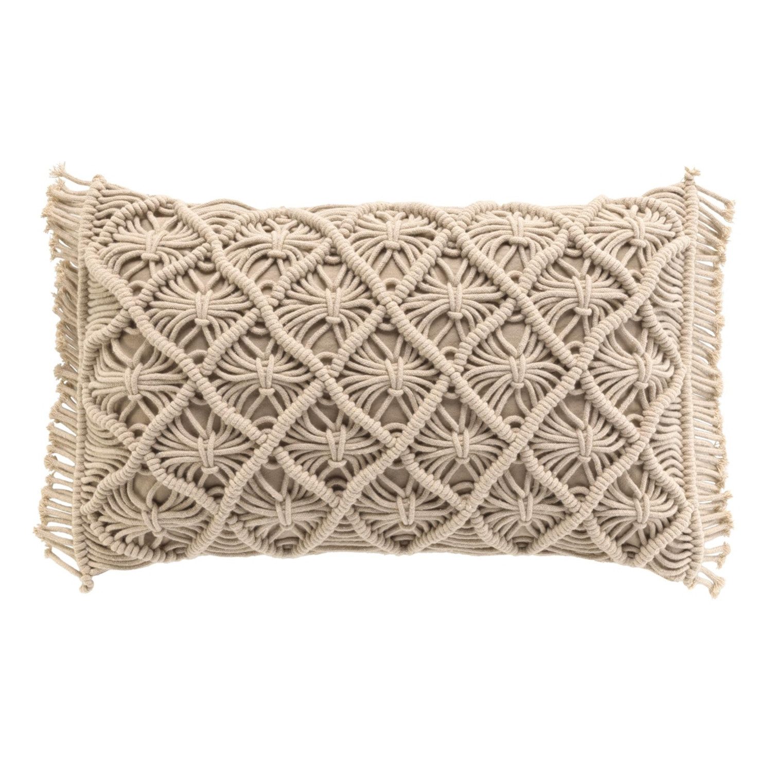 Macosa Home Dekokissen Makramee 40 x 40 cm oder 30 x 50 cm Beige Baumwolle, inkl. Füllung Sofakissen Zierkissen Deko
