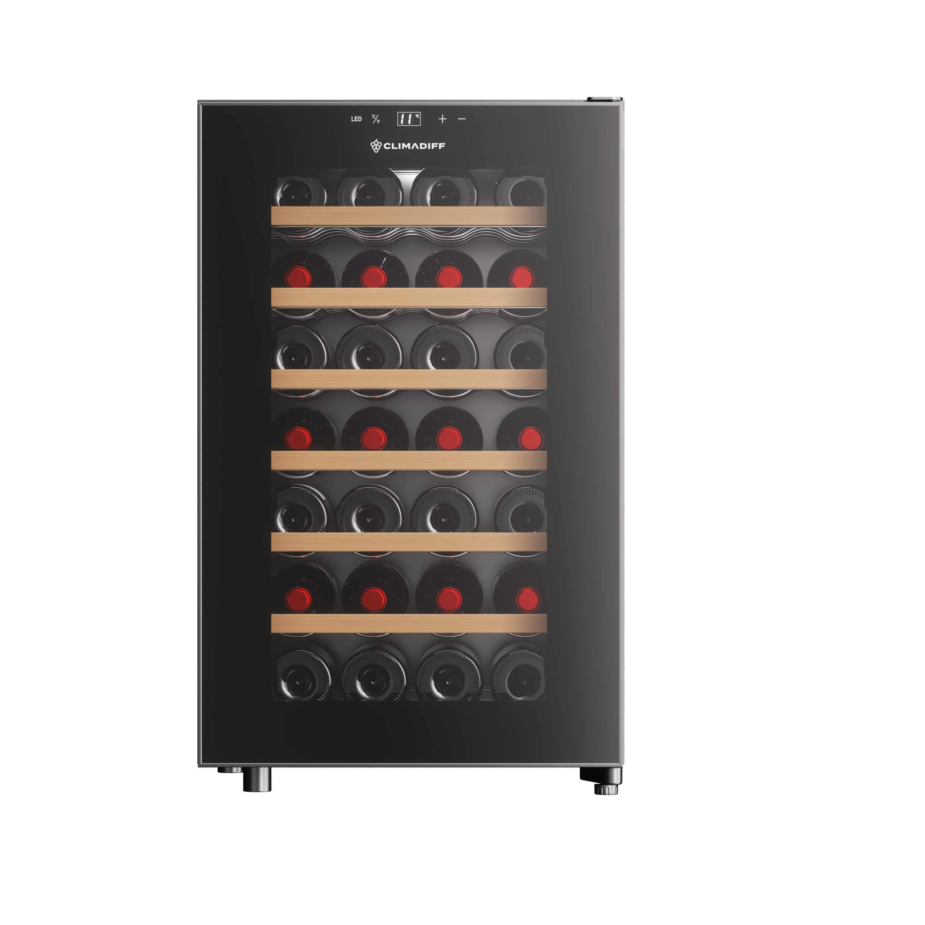 CLIMADIFF Weintemperierschrank CUVEE28, für 28 Standardflaschen á 0,75l,Ultra-Leise, sehr kompakt