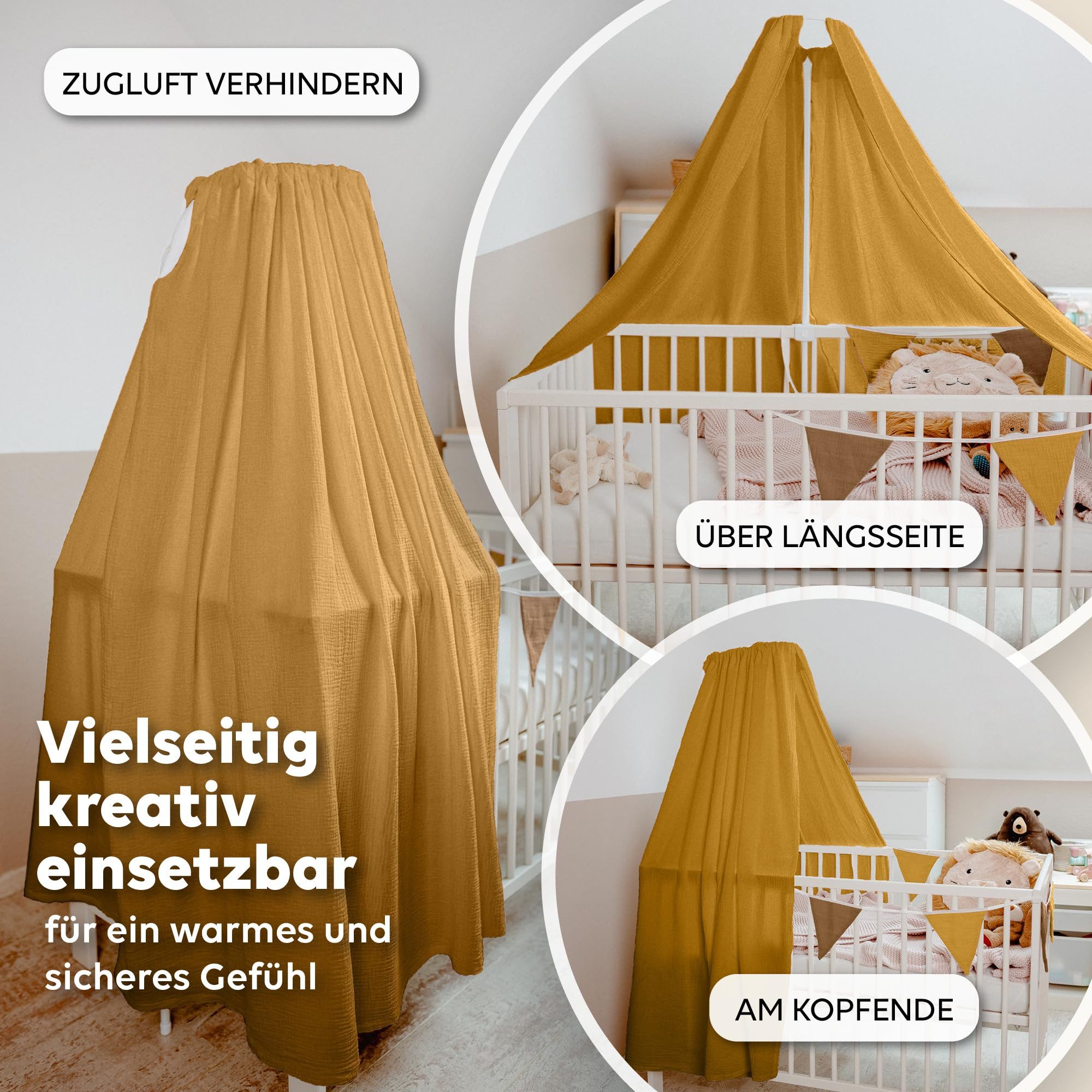 lilimaus Betthimmel Babybett Himmel aus 100% Musselin - luftiger Baldachin (1-tlg), behaglicher Rückzugsort im Babybett - sanft zu zarter Babyhaut