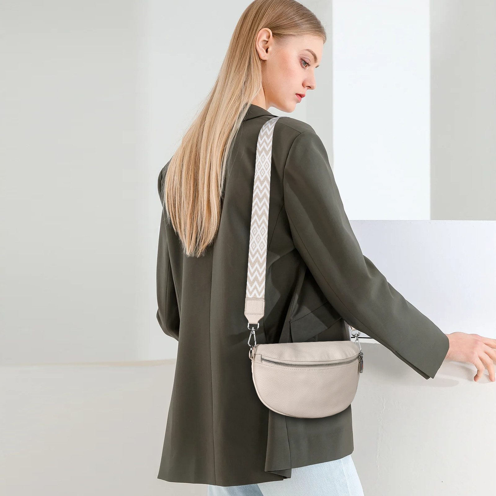 TAN.TOMI Schultertasche Umhängetasche Damen Klein Bauchtasche Damen Stylisch Crossbag, Bauchtasche,Umhängetasche, Echtleder – Bild 3 von 5