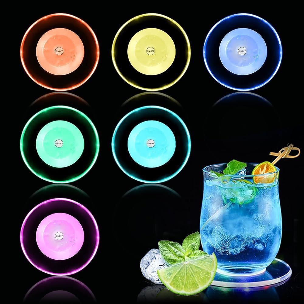 BlingBin Glasuntersetzer Bunt LED Подставки Acryl Rund wasserdichte Leuchtende Подставки, Zubehör für Bier, Tee, Orangensaft, Fruchtsaft, Cola, 6 pcs, 6-tlg., 6 Stück Getränke Подставки für Partys Hochzeiten Bar