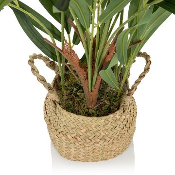 Kunstpflanze Kunstpflanze CHAMAEDOREA Kunststoff, Stoff Palme, hjh OFFICE, Höhe 65.0 cm, Pflanze im Rattankorb