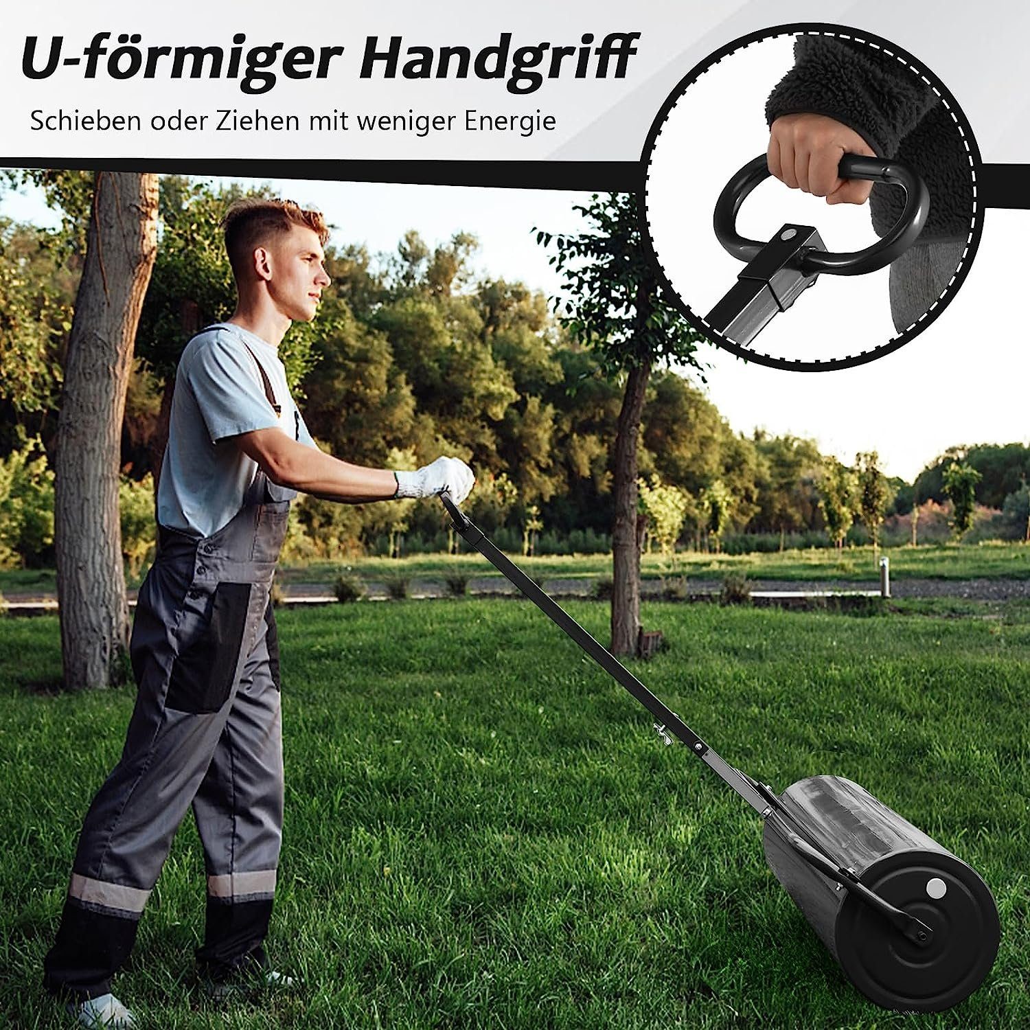 KOMFOTTEU Rasenwalze 90cm 63L,Gartenwalze Handwalze mit Wasser & Sand