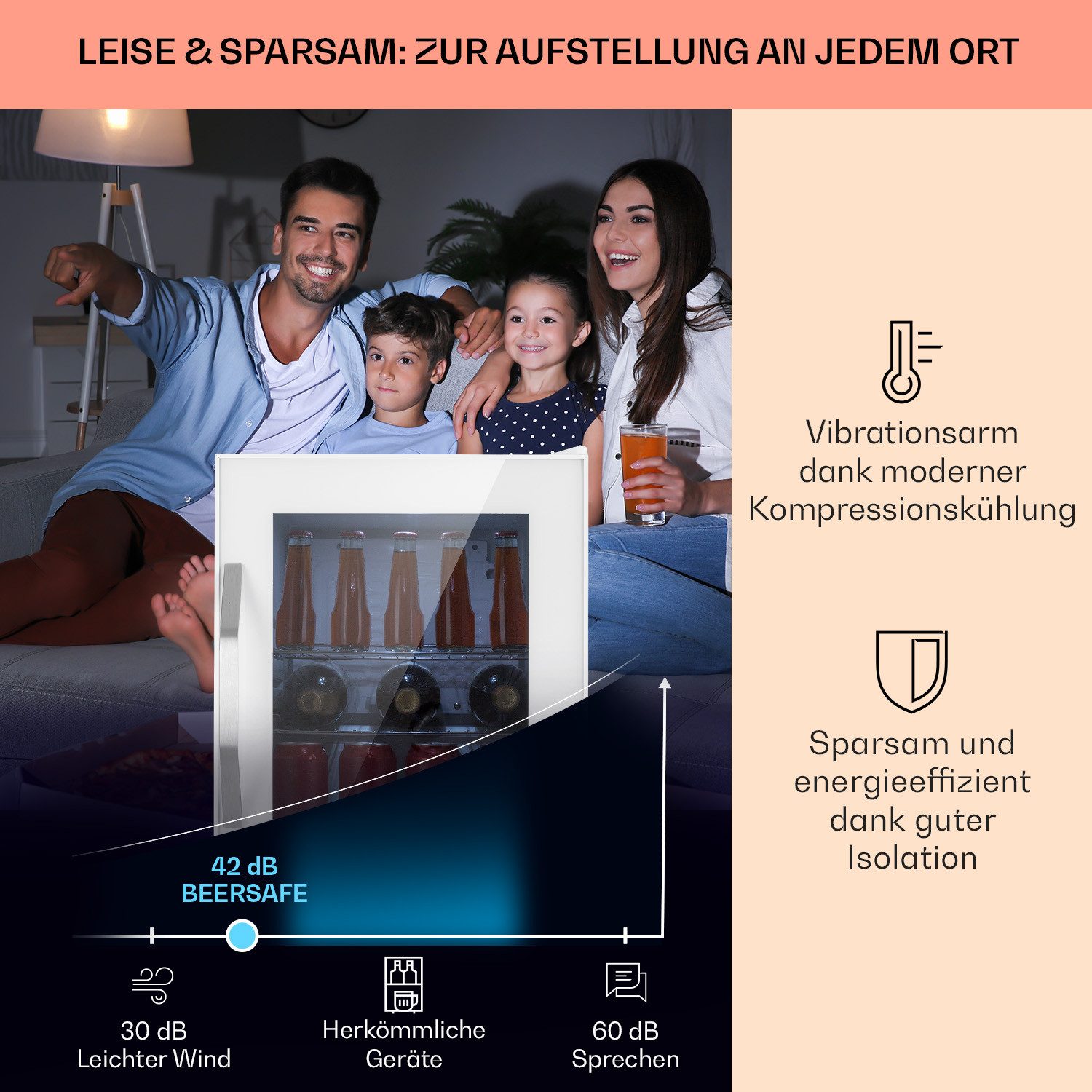 Klarstein Getränkekühlschrank 10039425, 55 cm hoch, 40.2 cm breit, Mini Kühlschrank ohne Gefrierfach klein Getränkekühlschrank Glastür – Bild 4 von 5