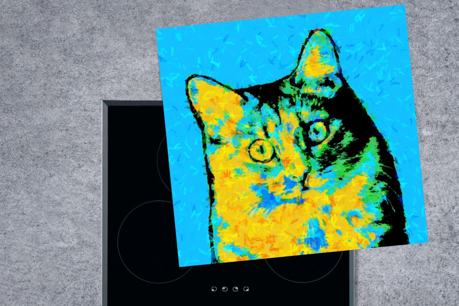 Arbeitsplatte (1 cm, MuchoWow für Vinyl, Herdblende-/Abdeckplatte Katzenporträt, küche tlg), 78x78 Ceranfeldabdeckung,