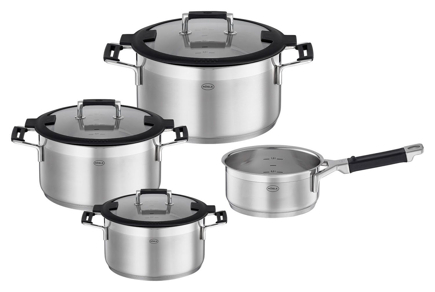 RÖSLE Kochtopf SILENCE PRO, Edelstahl 18/10, mit Deckel, Edelstahl 18/10 (4-tlg), induktionsgeeignet
