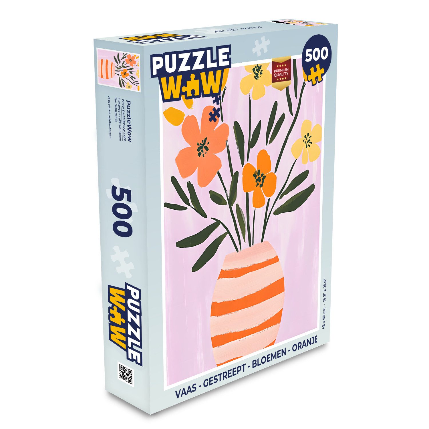 MuchoWow Puzzle Vase - Gestreift - Blumen - Orange, 500 Puzzleteile, Foto-Puzzle, Bilderrätsel, Puzzlespiele, Spielzeug