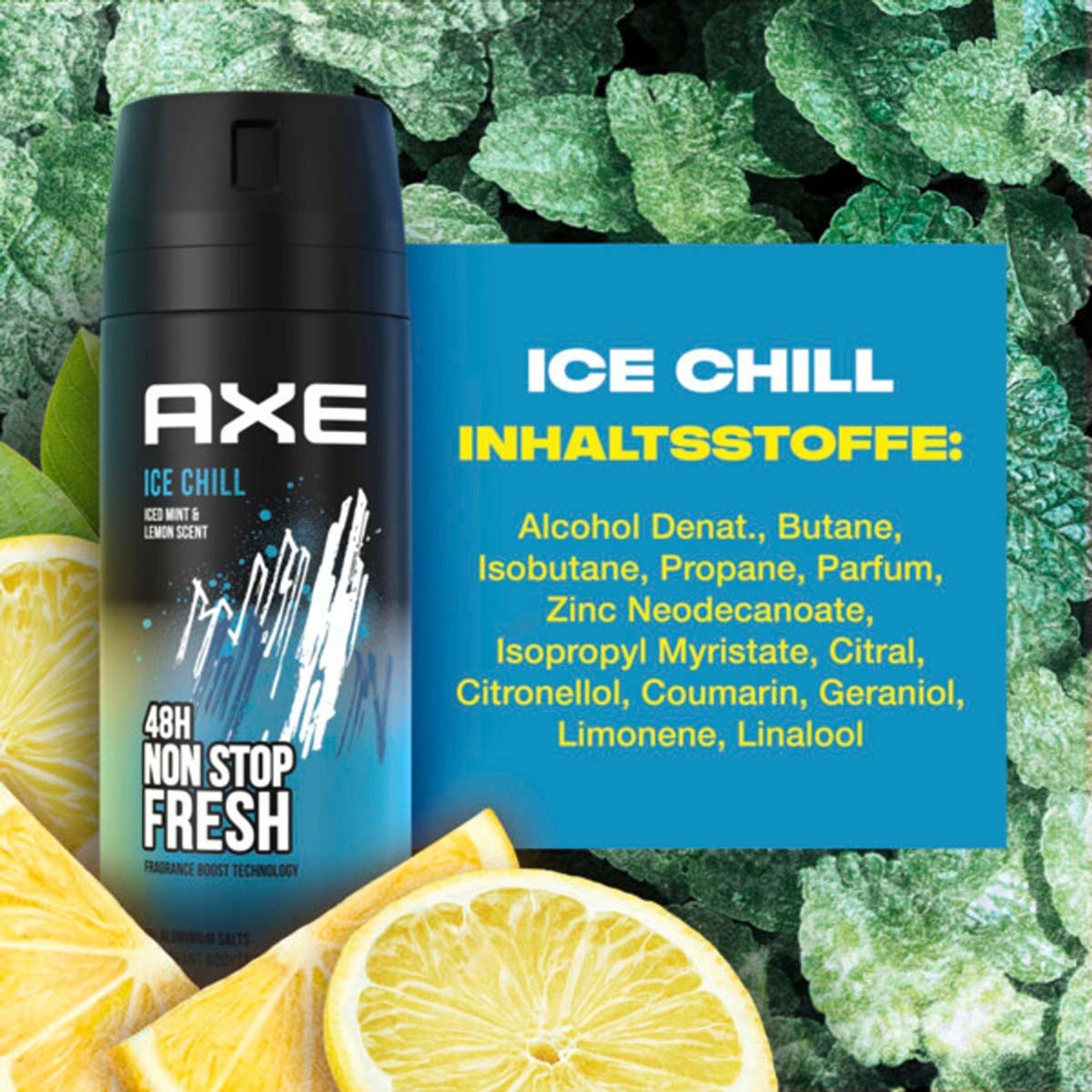 Deospray Sport Lemon, Männer Deodorant Herren Deo Aluminiumsalze Schutz, Bodyspray 48 Set Mint Stunden Chill Deo-Spray ohne 6x Männerdeo 6-tlg., Frozen nach Spray Herrenduft Duft Ice Set Men, 150ml axe und