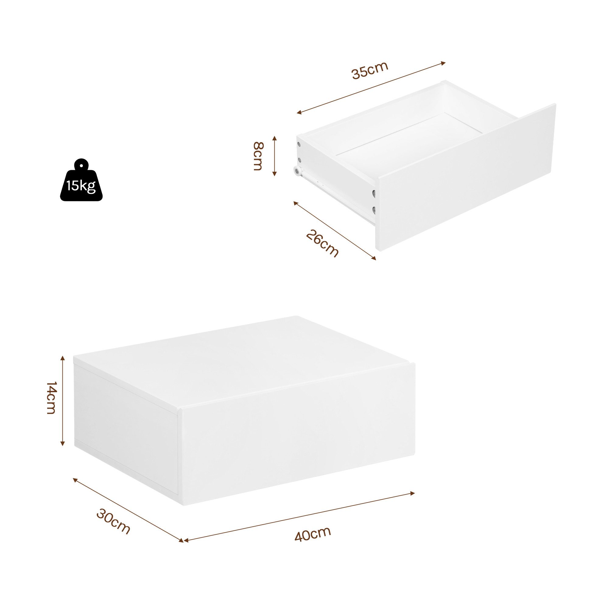 Woltu Nachttisch (1-St), hängend mit Schublade, Wandregal weiß für Schlafzimmer Wohnzimmer