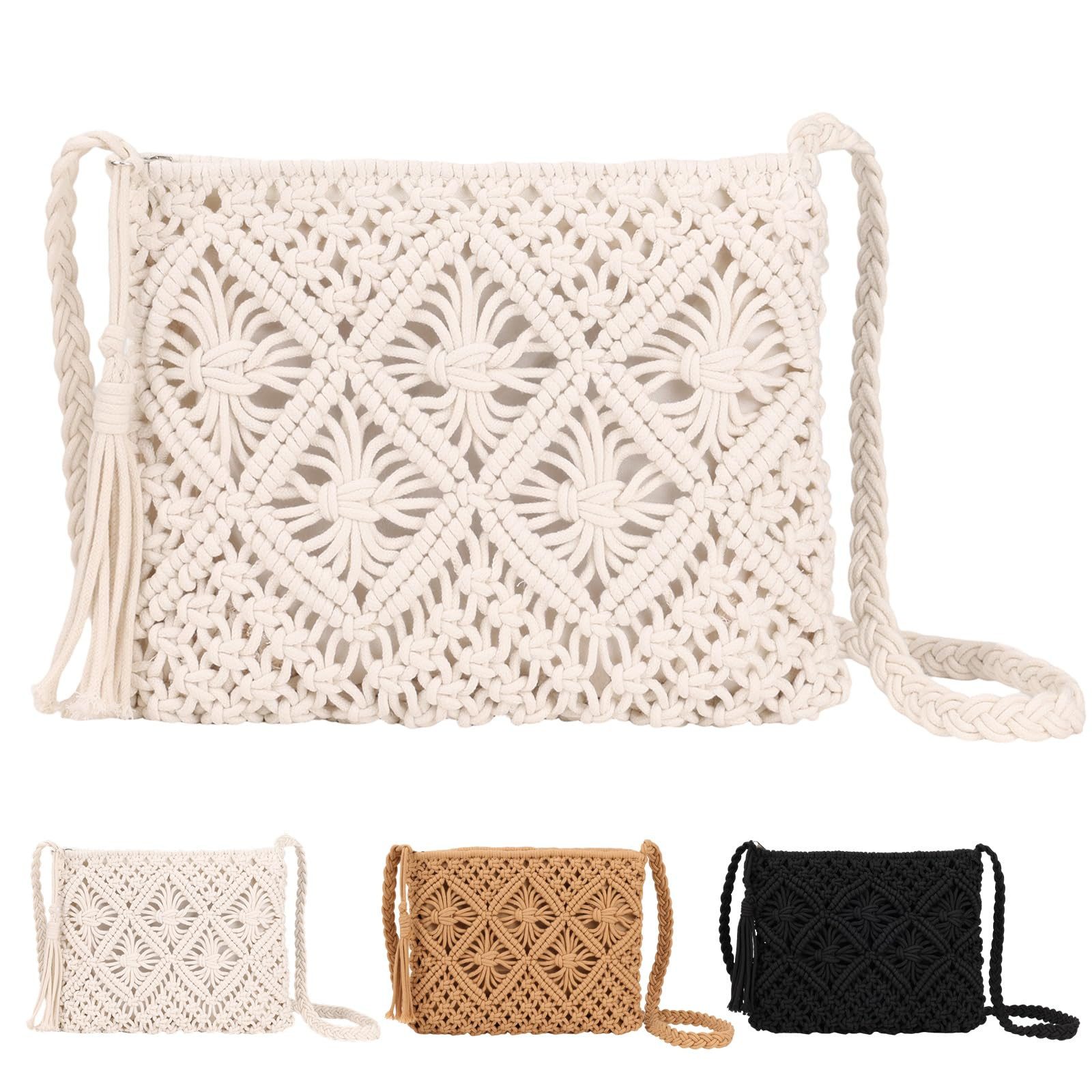 Zaewry Strandtasche Strohtasche Damen Stroh Umhängetasche Vintage Strandtasche mit Quaste (Strand Stroh Handtasche Boho Crossbody Tasche), für Damenreisen und Urlaub