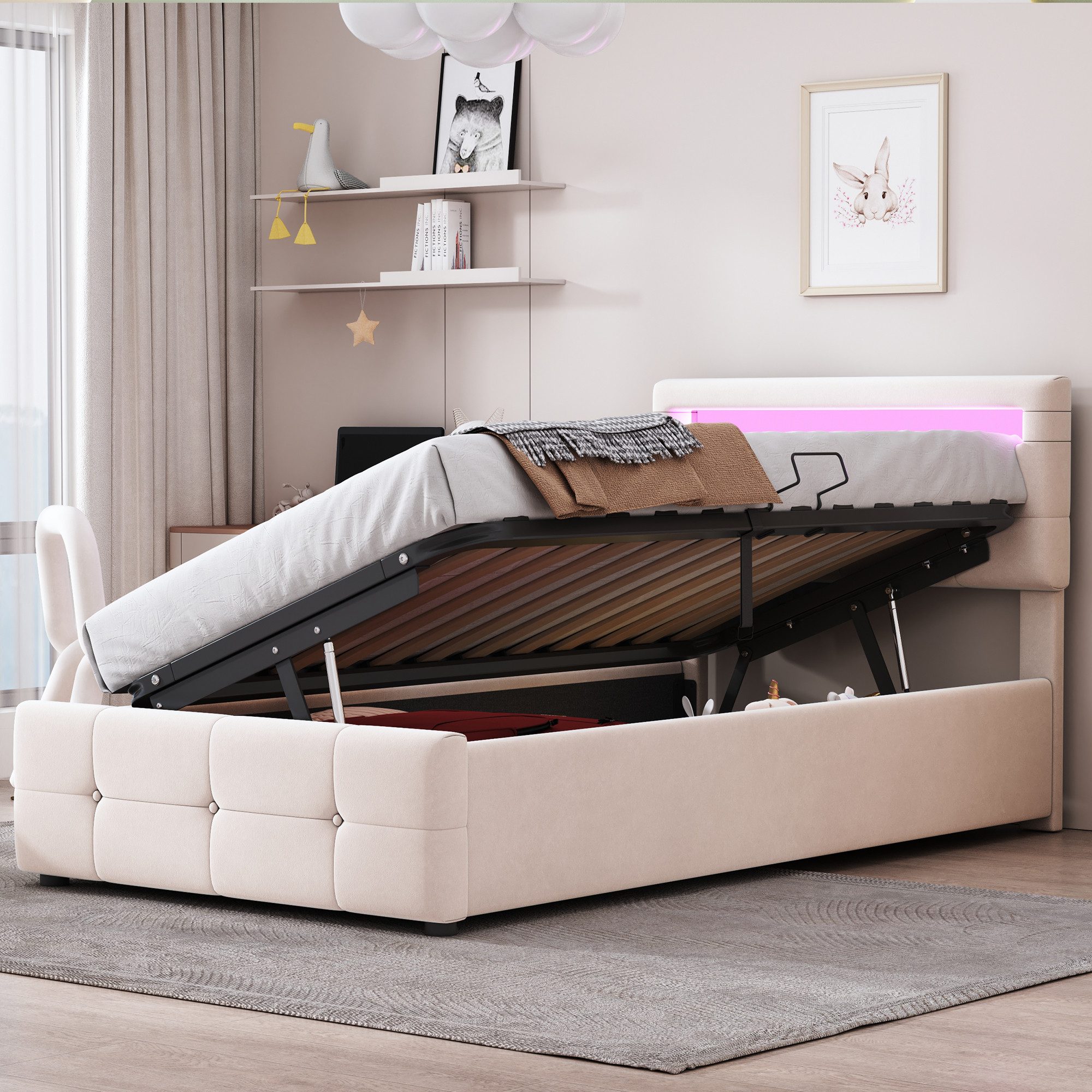 Flieks Polsterbett, LED Beleuchtung Einzelbett 90x200cm günstig online kaufen