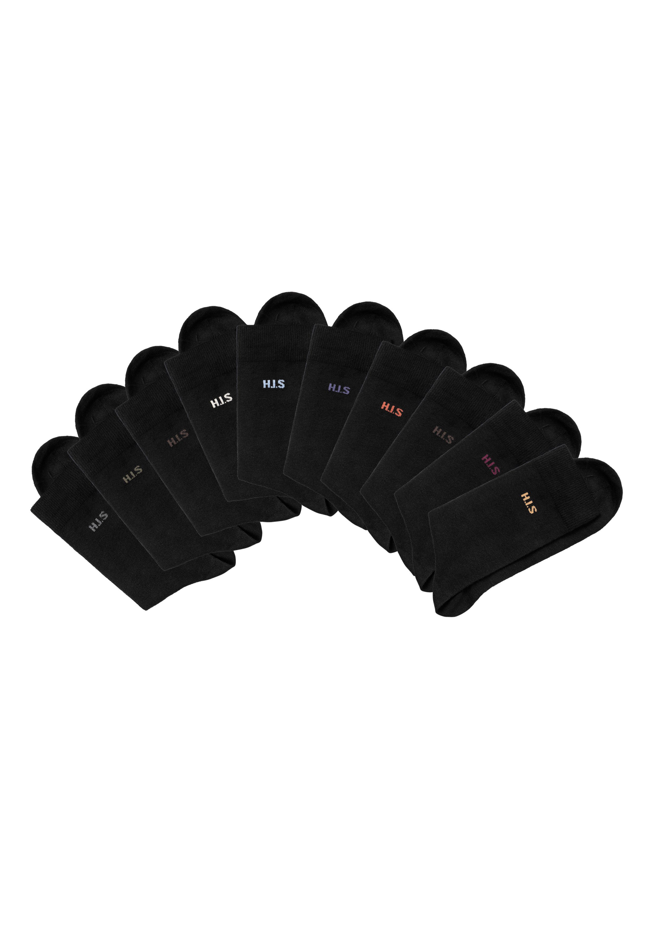 mit 10x farbigem H.I.S (10-Paar) Socken Innenbund schwarz