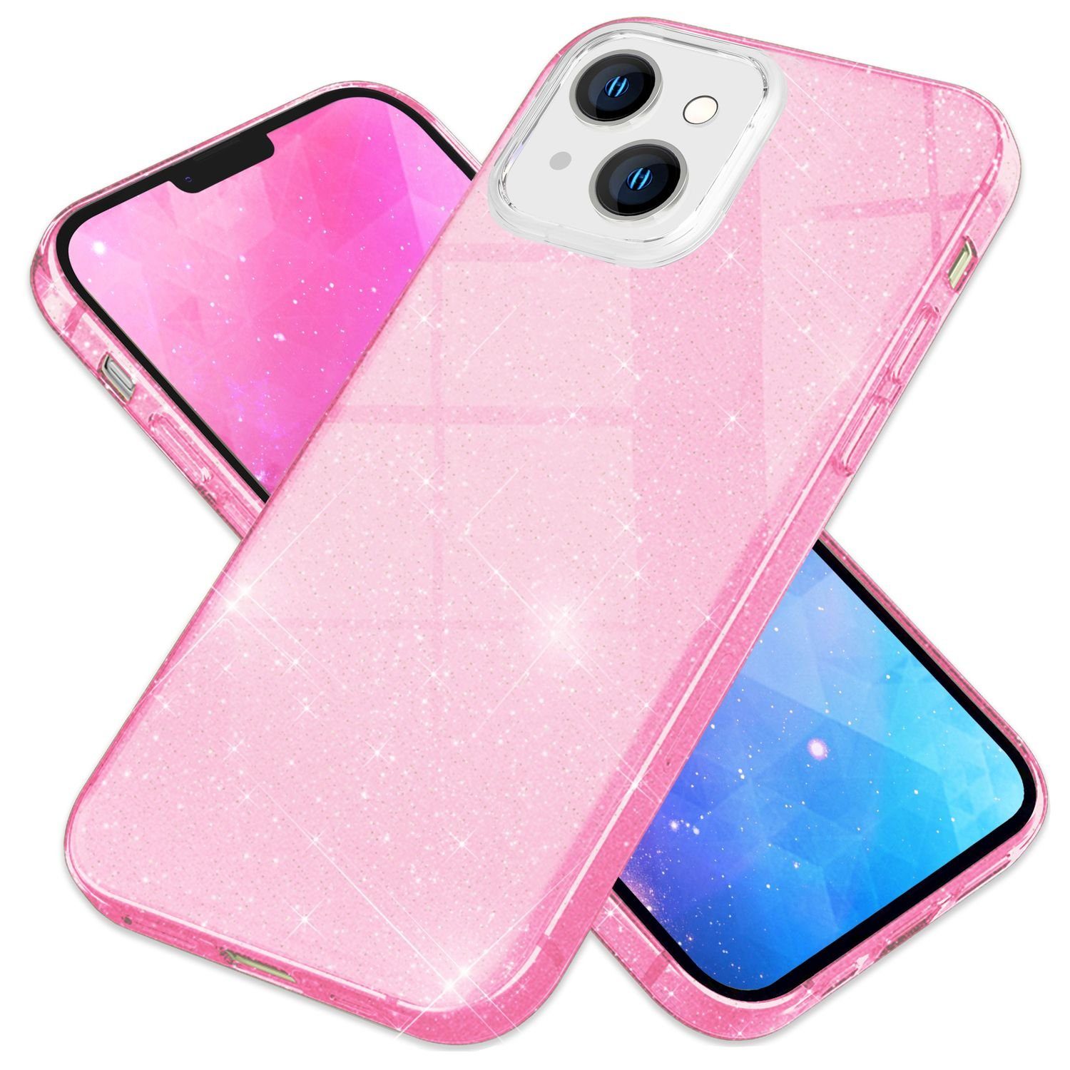 Nalia Smartphone-Hülle Apple iPhone 14 15,5 cm (6,1 Zoll), Glitzer Silikon Hülle / Verstärkte Innenseite / Glänzende Schutzhülle