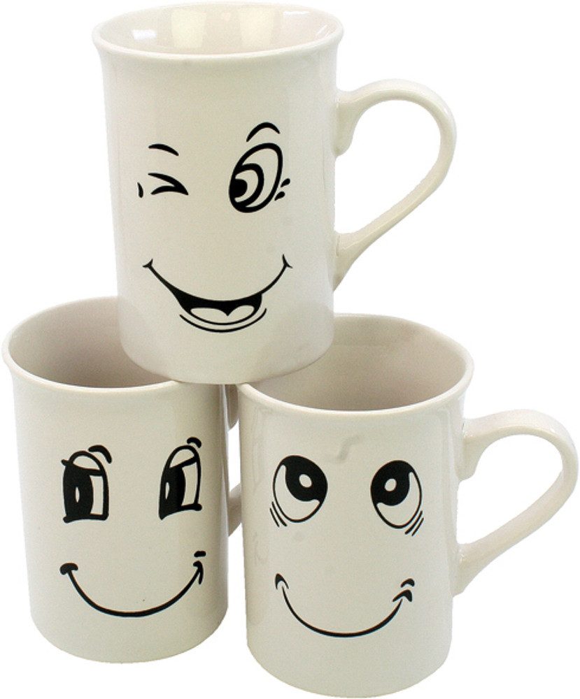 emeco Tasse 6er Set Tassen Kaffeetassen Becher 265 ml Smiley Tee Tasse weiß, 6-tlg., Keramik