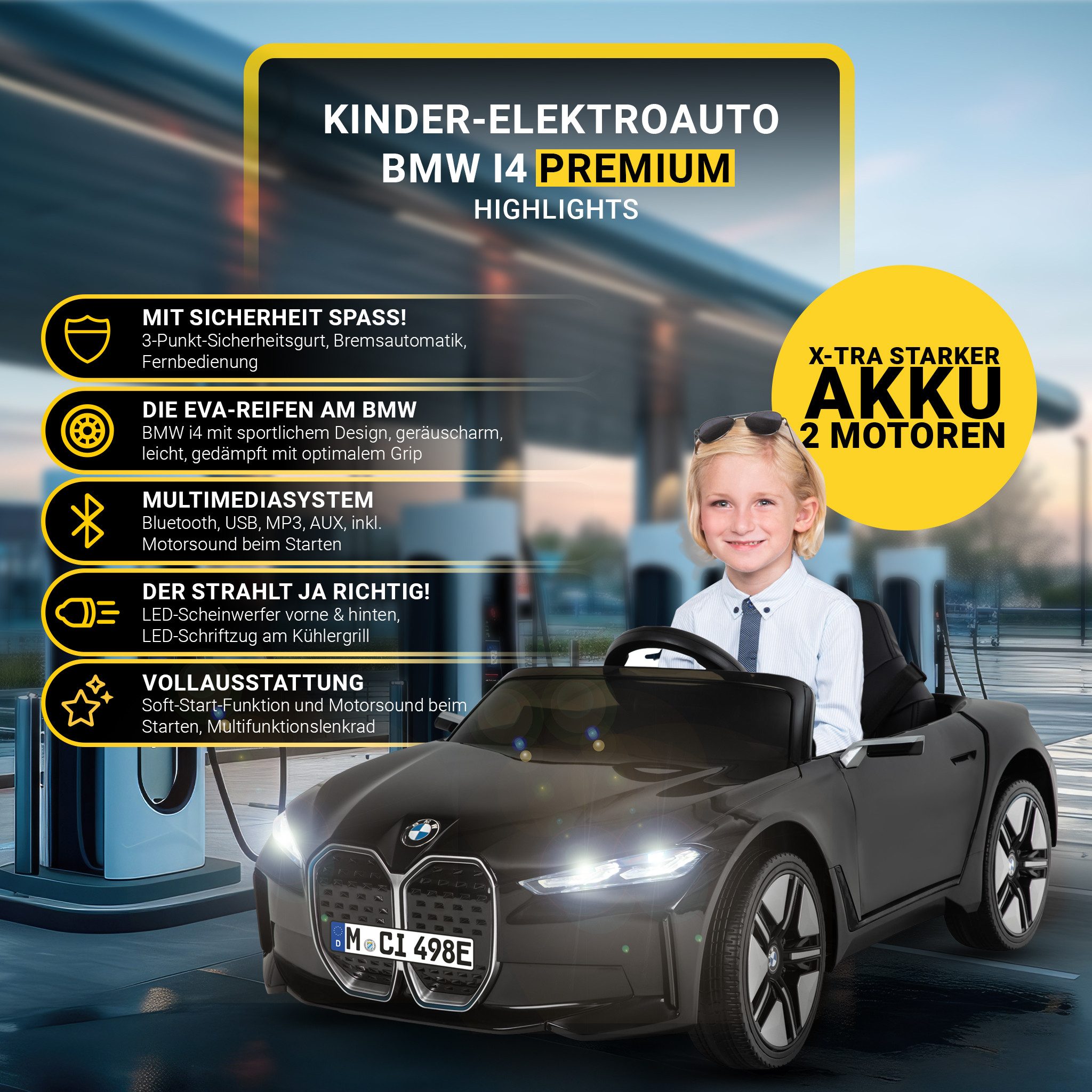 Actionbikes Motors Elektro-Kinderauto BMW i4 Premium Kinder Elektroauto ab 3 Jahre