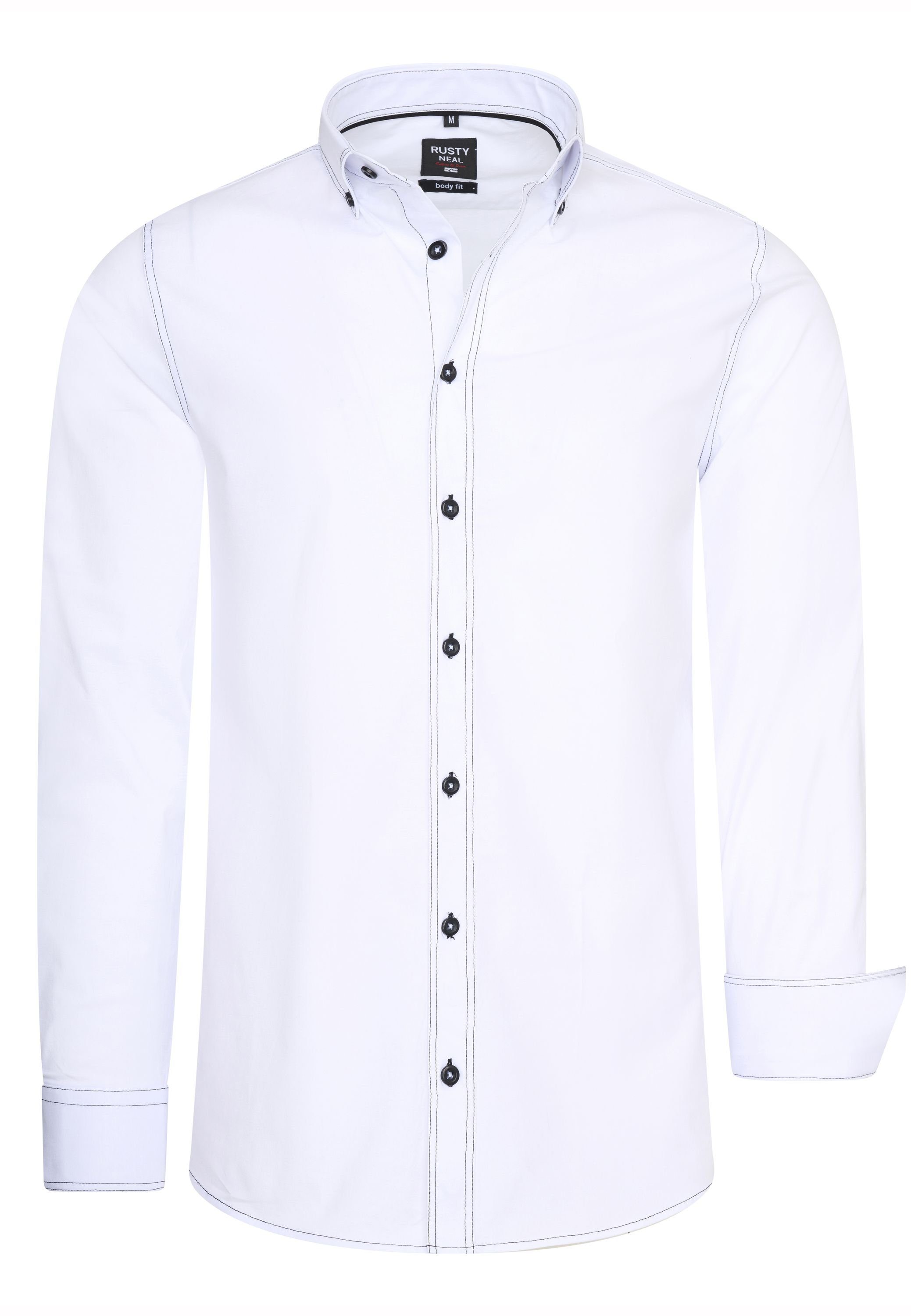 Rusty Neal Langarmhemd mit dezenter Kontrast-Naht
