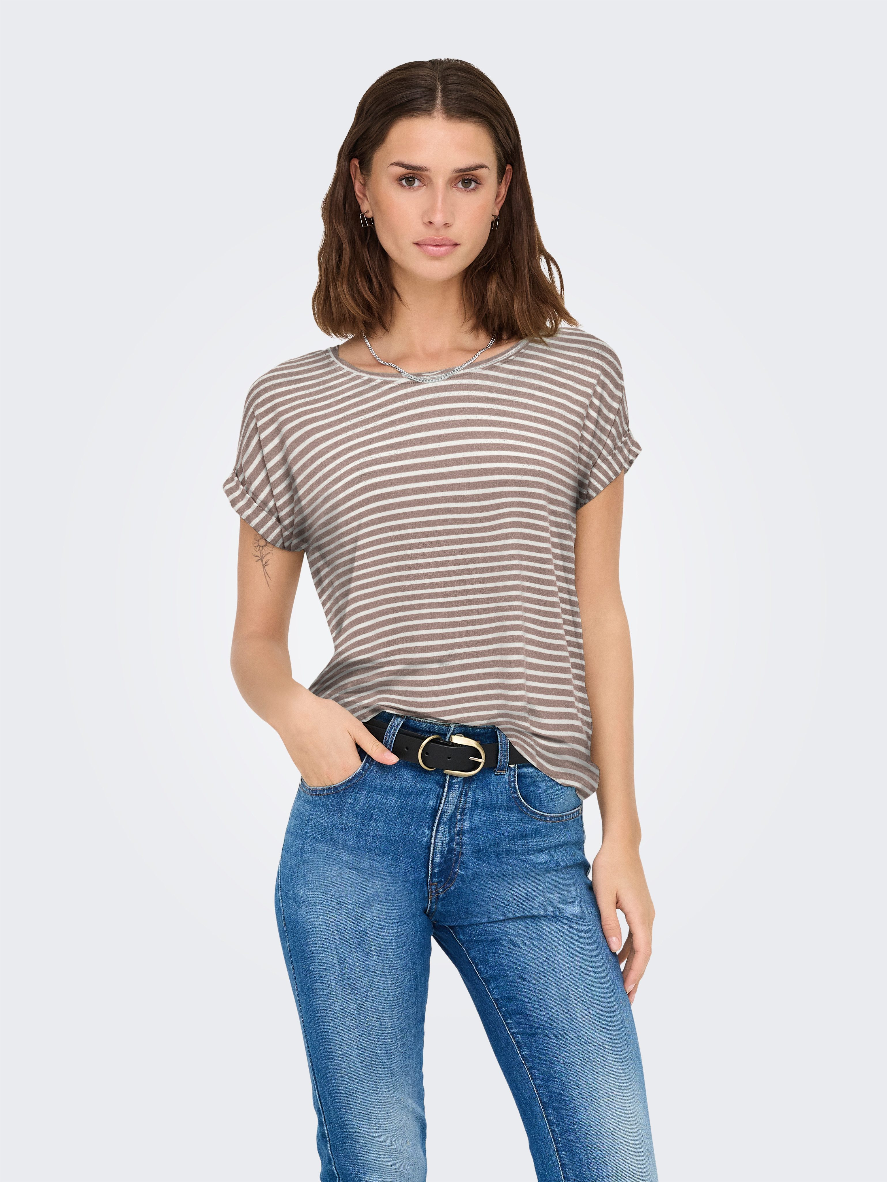 ONLY Kurzarmshirt ONLMOSTER STRIPE S/S O-NECK TOP JRS NOOS gestreift, lässig geschnitten, Jersey, Rundhals, Viskosemischung