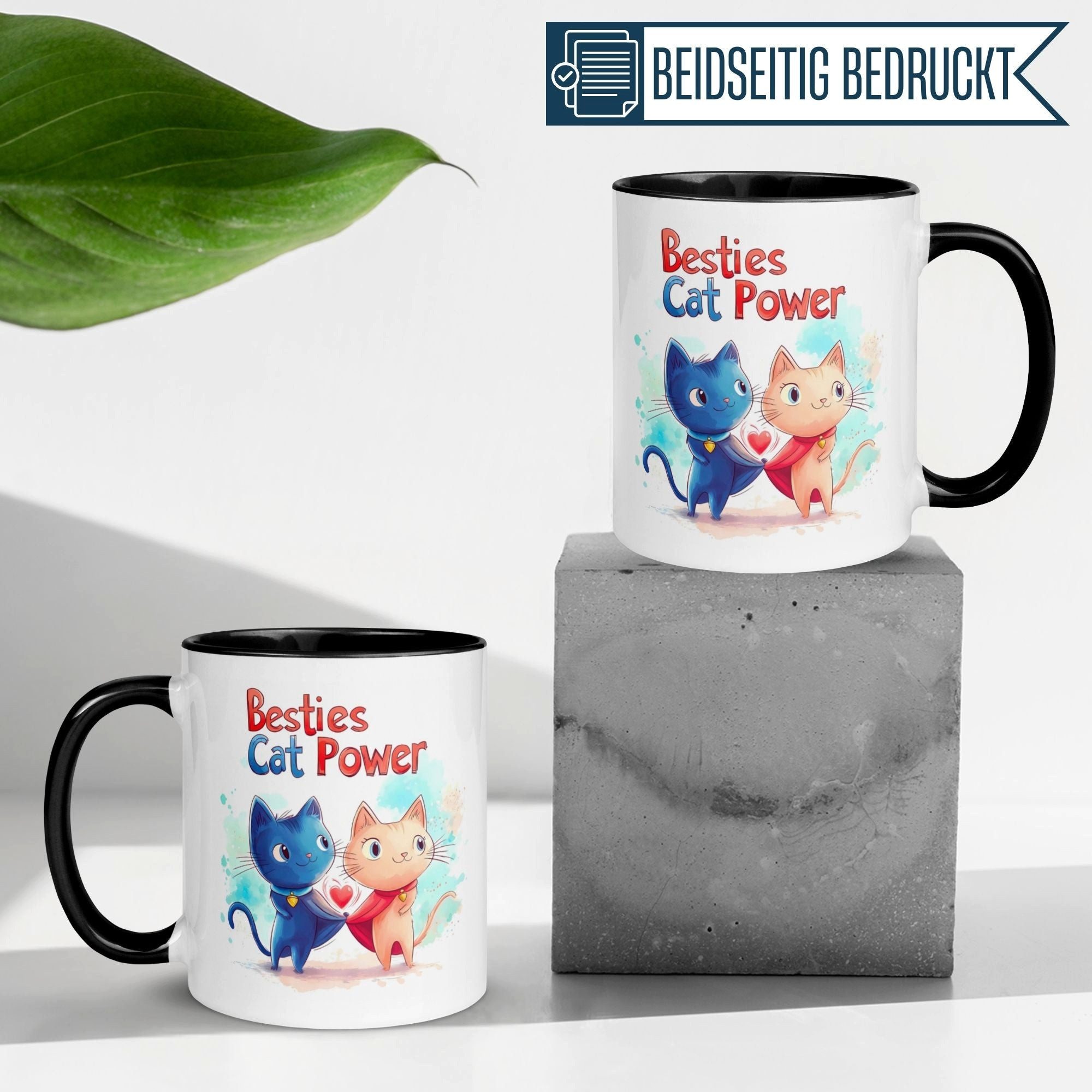 Momentals Tasse Freundschaft – „Besties Cat Power“ – Geschenk Beste Freunde Freundin, Gratis Versand · Links-&Rechtshänder · Spülmaschinenfest