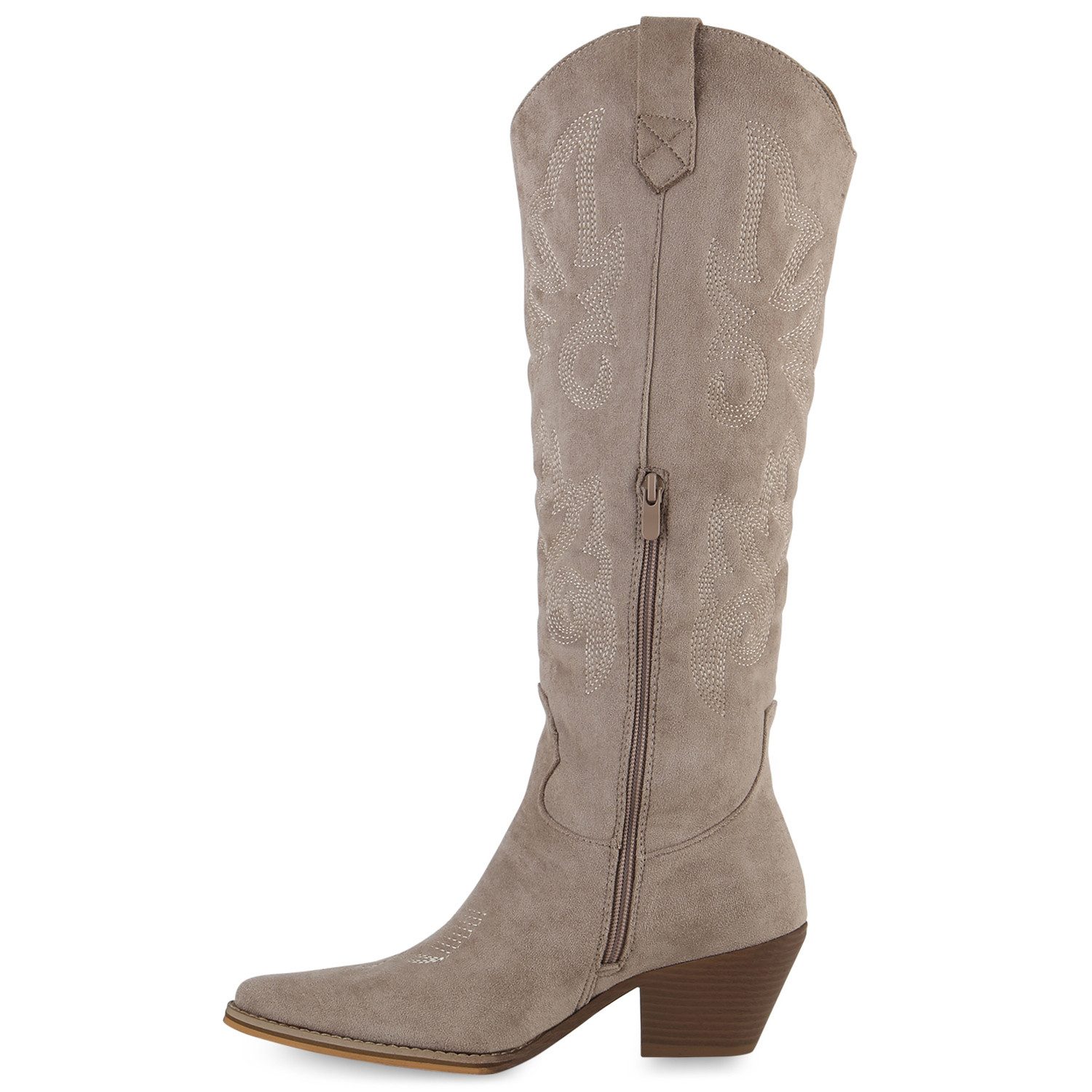 VAN HILL 839869 Cowboystiefel Damen Leicht Gefütterte Cowboystiefel Stiefel Stickereien