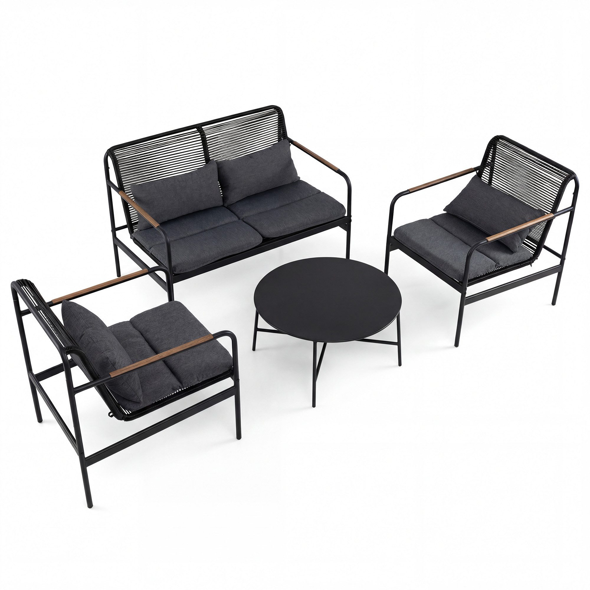 KOMFOTTEU Gartenlounge-Set, (4-tlg), Sitzgruppe mit Kissen, 3 Gartenstühle & 1 Gartentisch