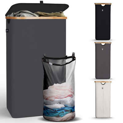 HENNEZ Wäschekorb 100L mit Deckel (Wäschekorb inkl. Wäschesack herausnehmbar), 1 Fach inkl herausnehmbarem Wäschesack Wäschesammler schmal mit Deckel