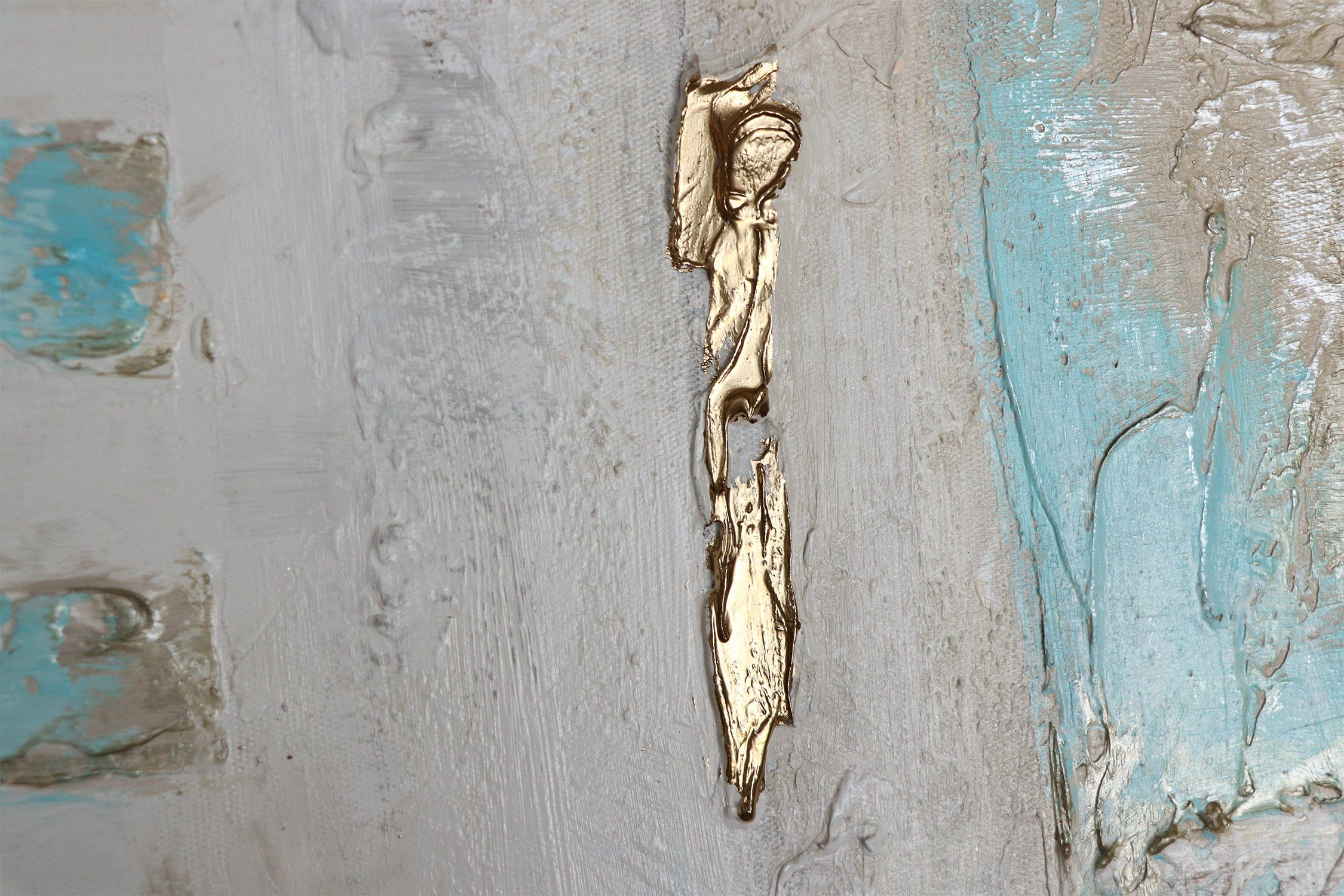 YS-Art Gemälde Stabilität, Bild Gold mit Rahmen Handgemalt Weiß Abstraktes Leinwand