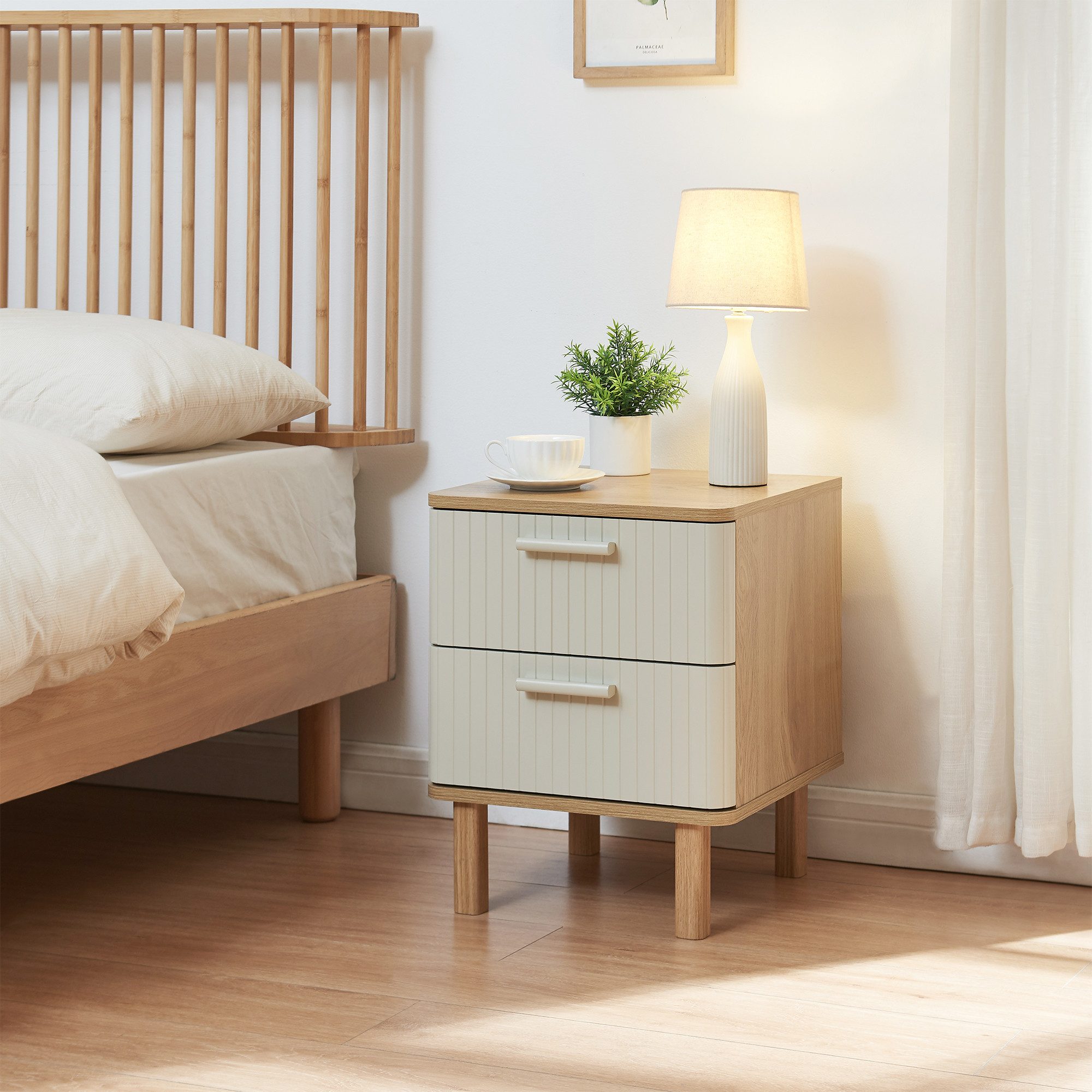 en.casa Nachttisch, »Ferrersp« mit 2 Schubladen 50x40x40 cm Eicheoptik/Sand günstig online kaufen