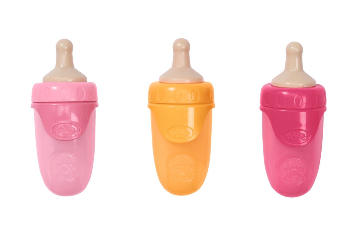 Puppen Flasche BABY born Trinkflasche (1 x Hellrosa; 1 x Orange; 1 x Pink)