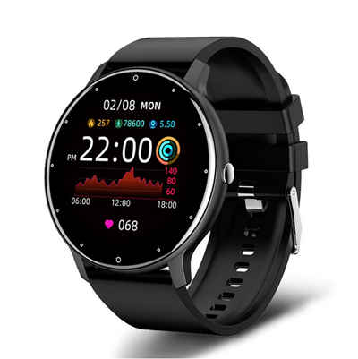 TPFNet SW01 Smartwatch (1.28 Zoll, Android), mit individuell einstellbarem Display - Armbanduhr mit Musiksteuerung, Herzfrequenz, Schrittzähler, Kalorien etc., Schwarz