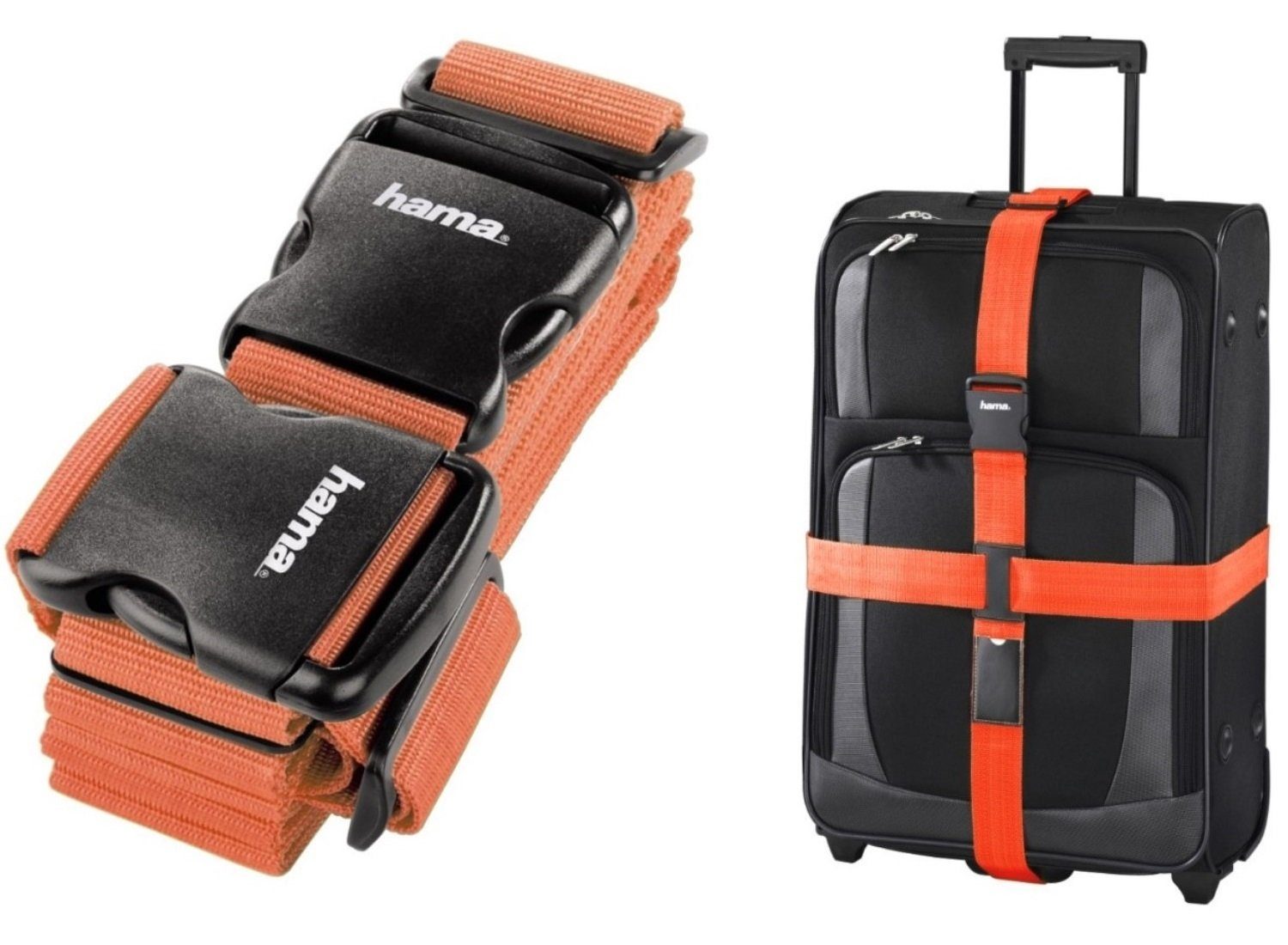 Hama Koffer Koffer-Band Kreuz Reise Gepäck-Band Gepäck-Gurt, 0 Rollen, 2-Wege Koffer-Gurt Riemen