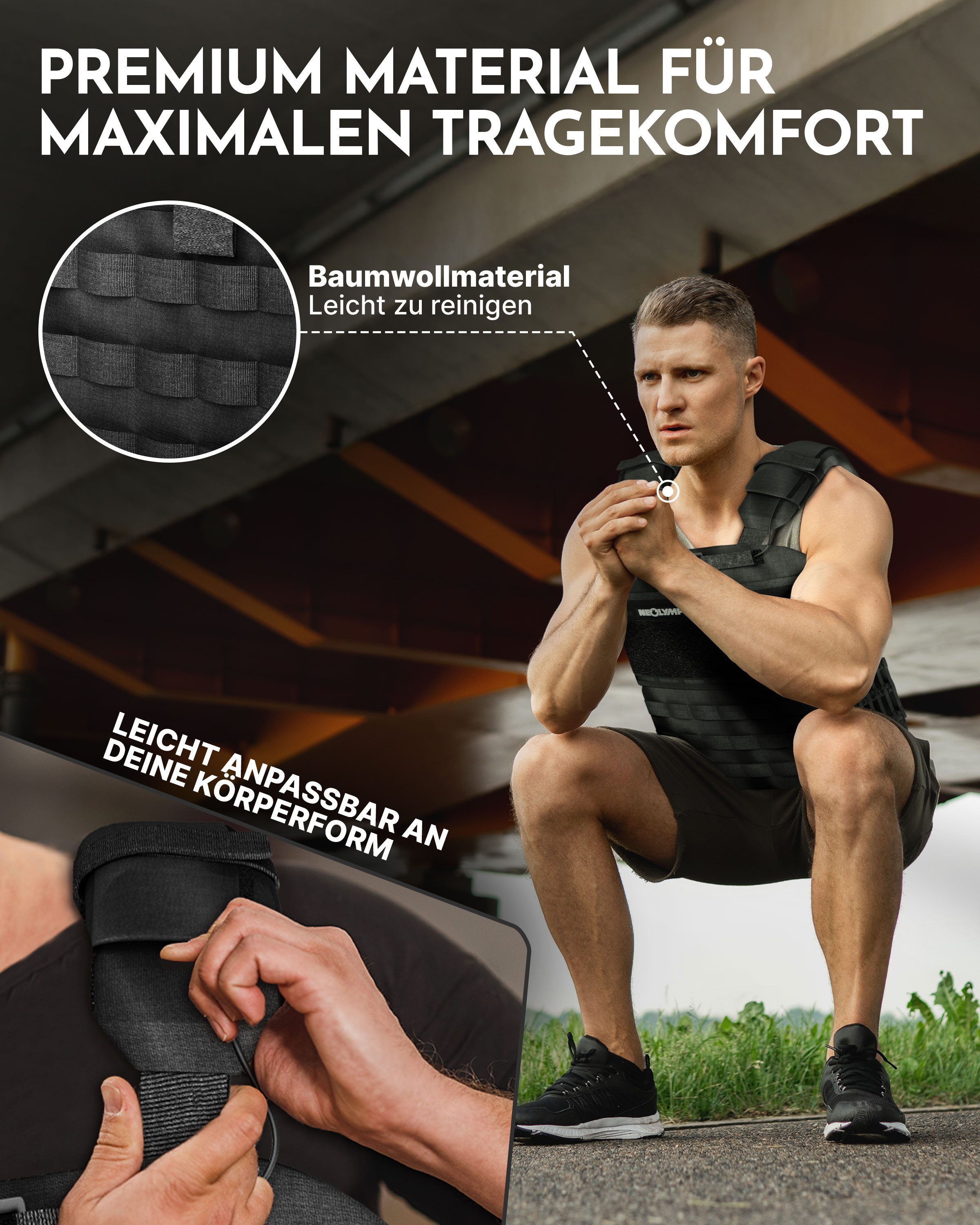 NEOLYMP Gewichtsweste Unisex Weighted Vest Plattenträger Weste mit Tasche - Kein Verrutschen, (Gewichtsweste mit 2x 1,25 kg Eisenplatten und verstellbaren Schnallen), Atmungsaktiv & Verstellbar – Calisthenics Equipment – Weight Vest Home