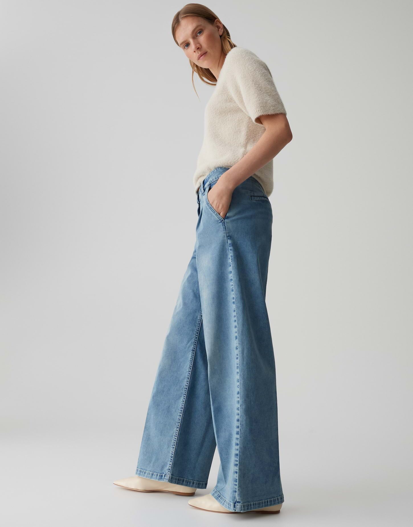 OPUS PANTS Weite Jeans MOIRA MELODY aus Dry Indigo® Mid Rise Wide Leg, Long, Bügelfalten