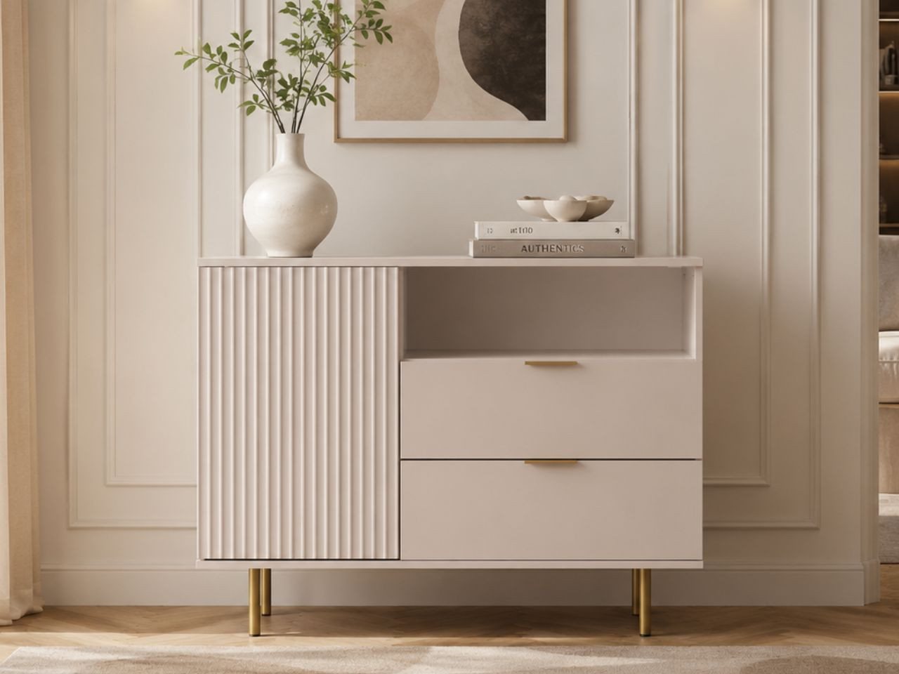 GrainGold Kommode Ankara (Set, Kommode, Metallfüße), Breite 107 cm, Metallbeine, Modern Stil, Laminierte Platte