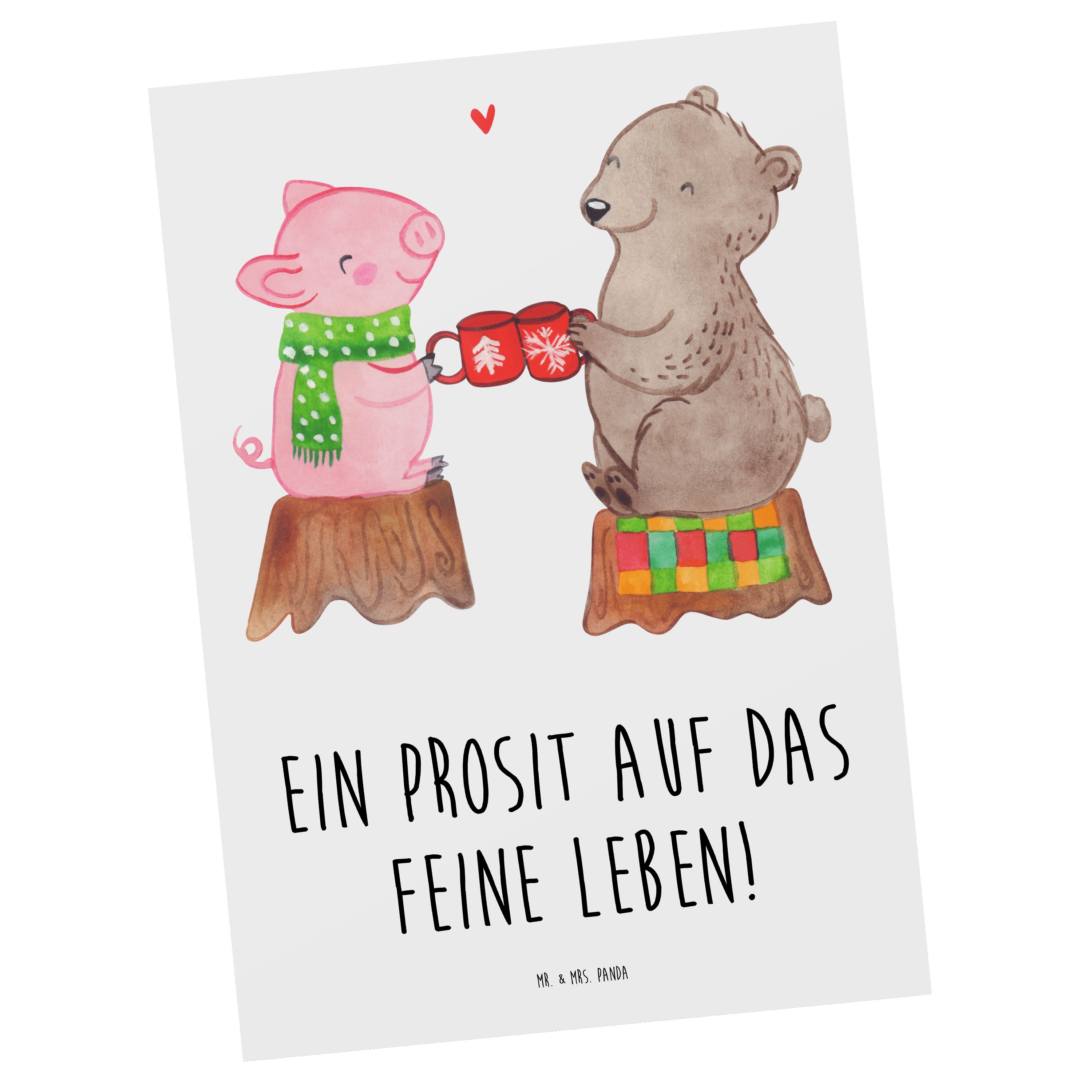 Postkarte Grußkarte, & Geschenk, Weiß Sause Mrs. Mr. Panda - Glühschwein Einladung, Nikolaus -