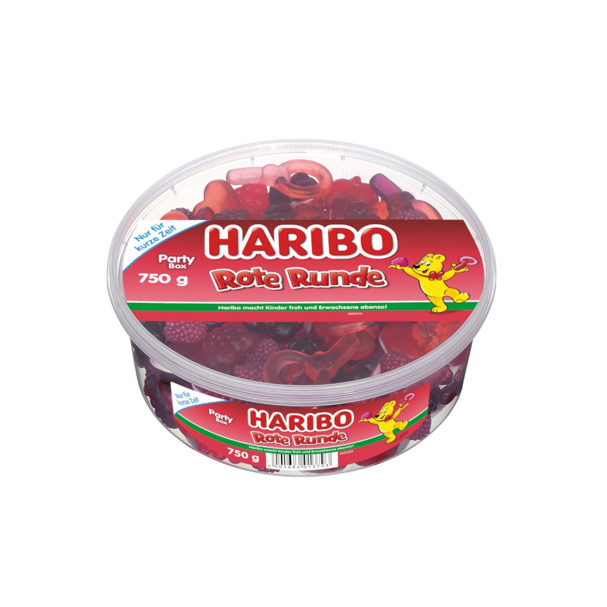 HARIBO Süßigkeit, Haribo Rote Runddose Fruchtgummi mit Nonpareille Packung 750g