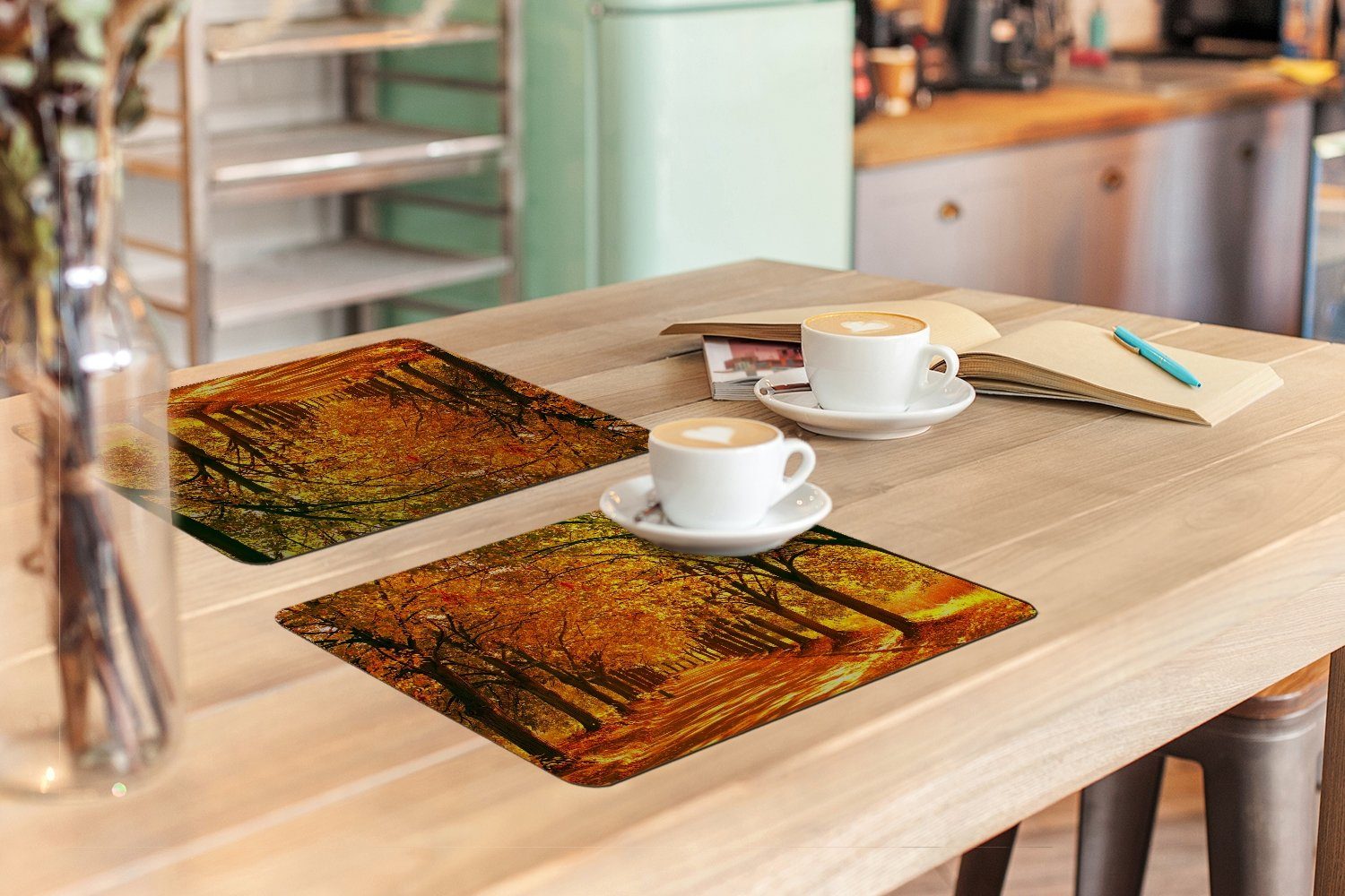 MuchoWow Platzset Wald - Herbst - Jahreszeiten - Ländlich, (6-St), Platzsets, Tischset, Abwaschbar, Tischsets, Platzdeckchen – Bild 3 von 5