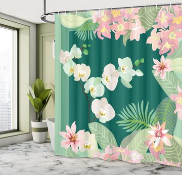 Abakuhaus Duschvorhang Moderner Digitaldruck mit 12 Haken auf Stoff Wasser Resistent Breite 175 cm, Höhe 180 cm, Orchideen Tropischen Dschungel Bouquets