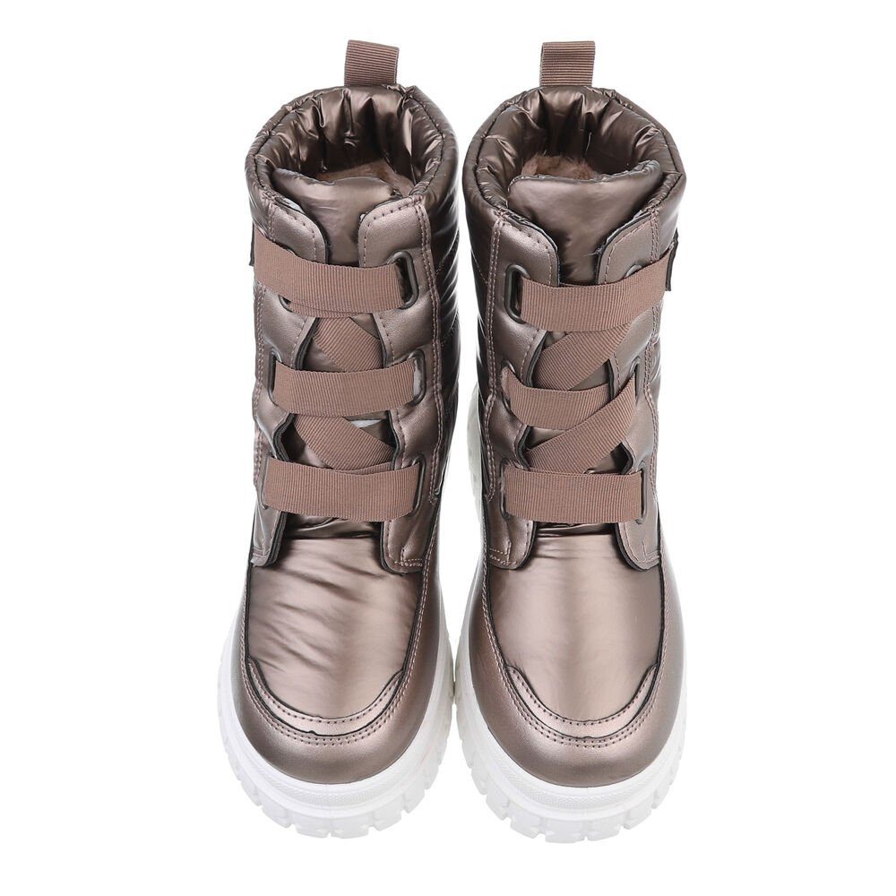 Ital-Design Damen Snowboots Freizeit Snowboots Blockabsatz Plateaustiefeletten in Bronze