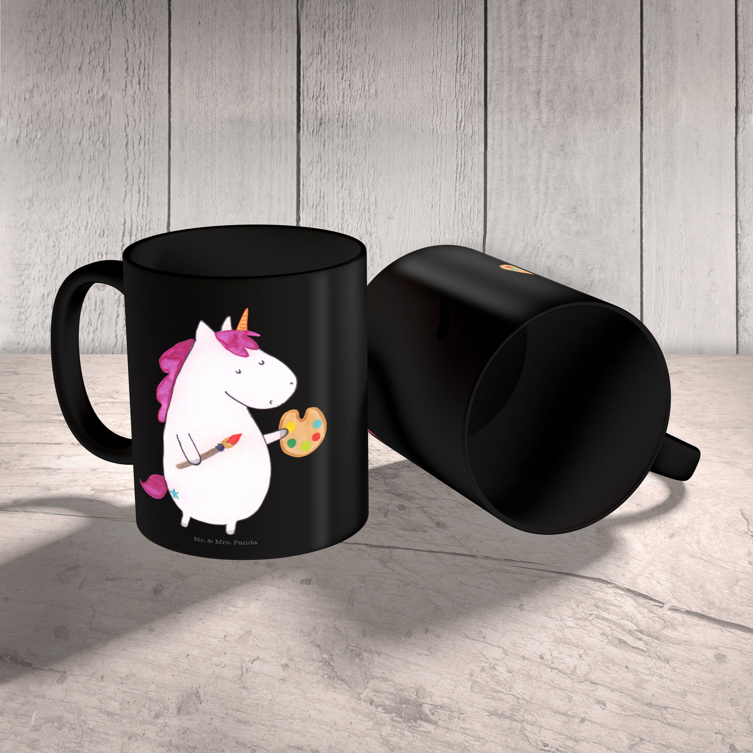 Einhorn Schwarz Deko, - Tasse, Künstler Keramik Panda Geschenk, Mrs. Mr. Schwarz Einhorn - Tasse & Porzella,