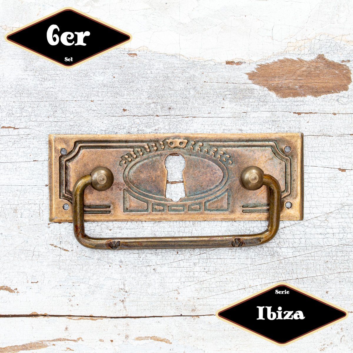 Antikas Möbelbeschlag Schubladengriff,Serie"Ibiza",6er Pack, Eisen in Messing