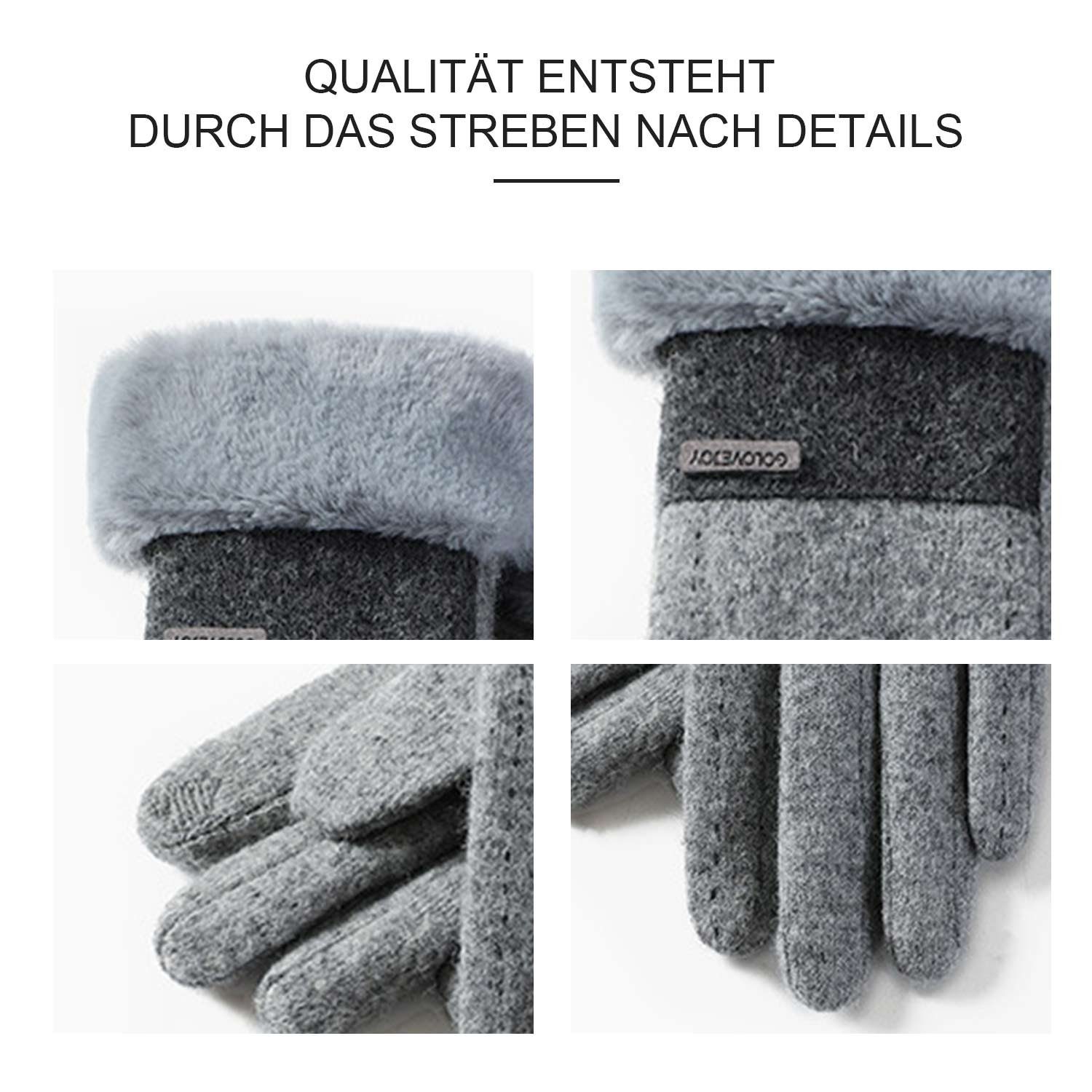 Touchscreen Damen Thermo mit Fleecehandschuhe Grau Fleecefutter Winter MAGICSHE Handschuhe