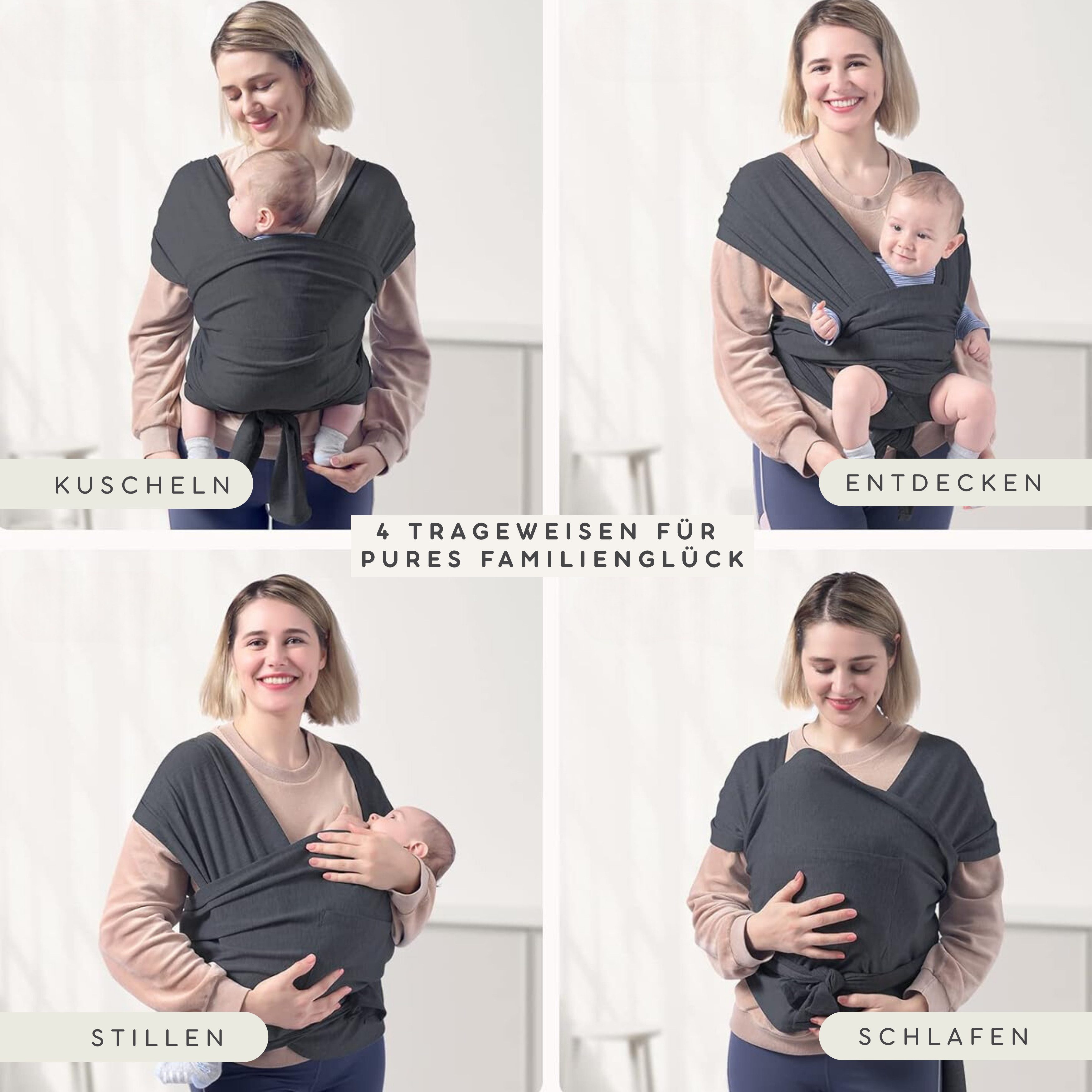 SKY & ZEN Baby Wrap for Newborns - Baby Wrap without Tying, Baby Carrier from Birth to 15 Kilos, Elastic Baby Wrap