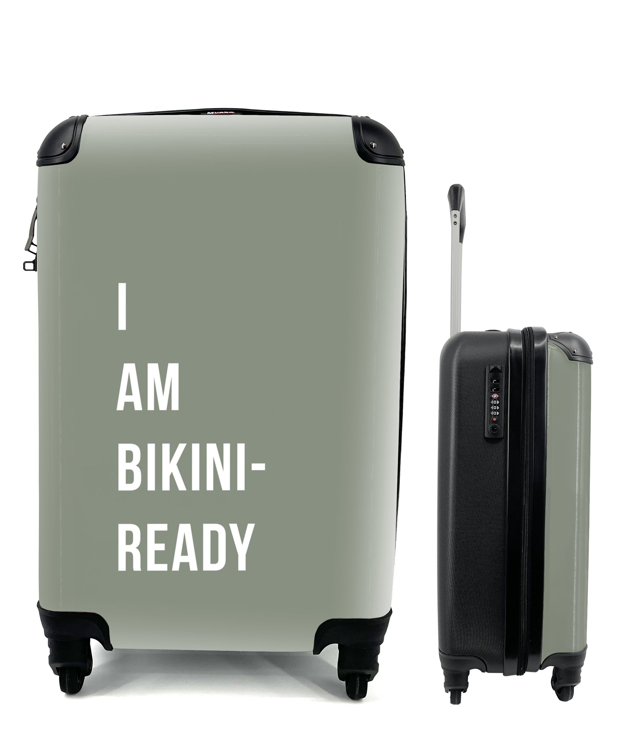 MuchoWow Handgepäckkoffer Zitat - Grün - Ich bin bereit für den Bikini, 4 Rollen, Reisetasche mit rollen, Handgepäck für Ferien, Trolley, Reisekoffer