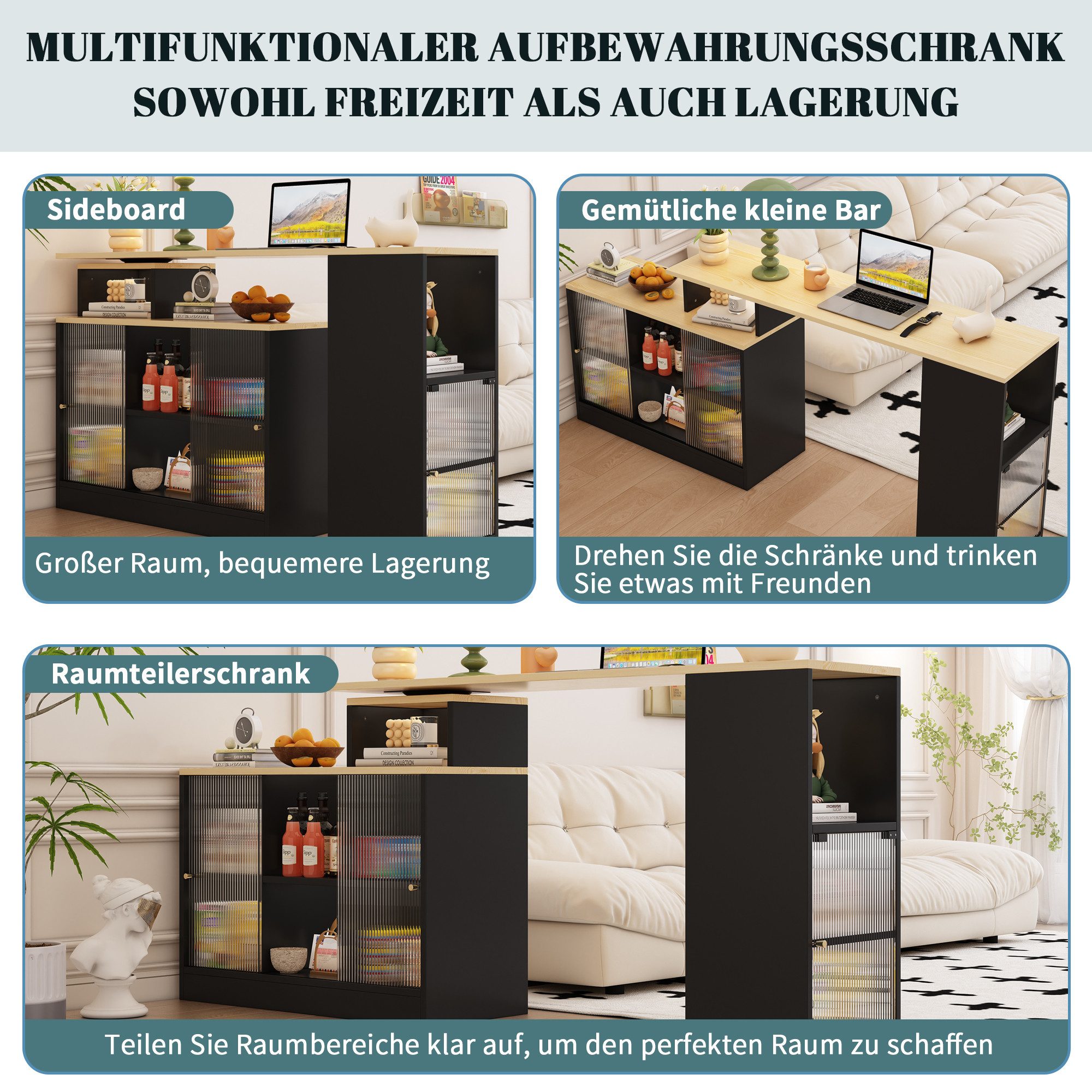 Tongtong Bartisch ausziehbarer und drehbarer Beistelltisch mit Stauraum, Sc günstig online kaufen