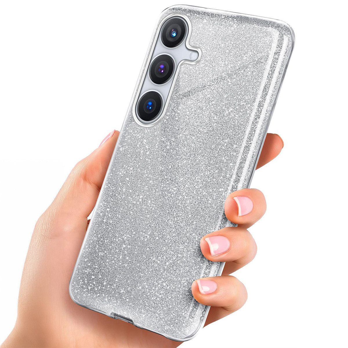 ONEFLOW Handyhülle für Samsung Galaxy S24 Plus Glitzer Hülle Glitter Case Silber 6,7 Zoll, Hülle Glitzernd Dünne Schutzhülle mit Kameraschutz Frauen Glitzerhülle