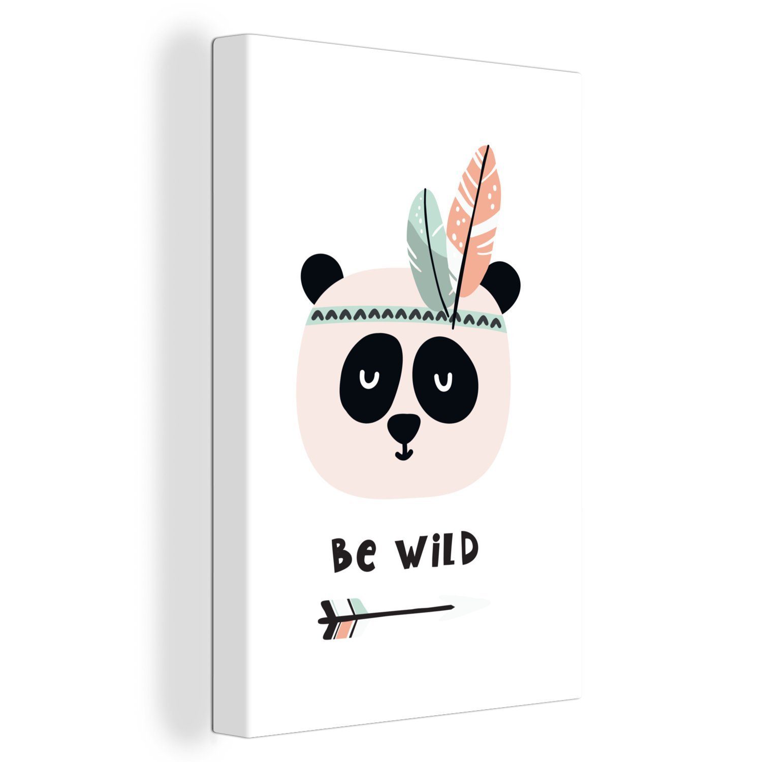 OneMillionCanvasses® Leinwandbild Zitate - Panda - Wild sein - Pfeil - Kinder, (1 St), Leinwandbild fertig bespannt inkl. Zackenaufhänger, Gemälde, 20x30 cm