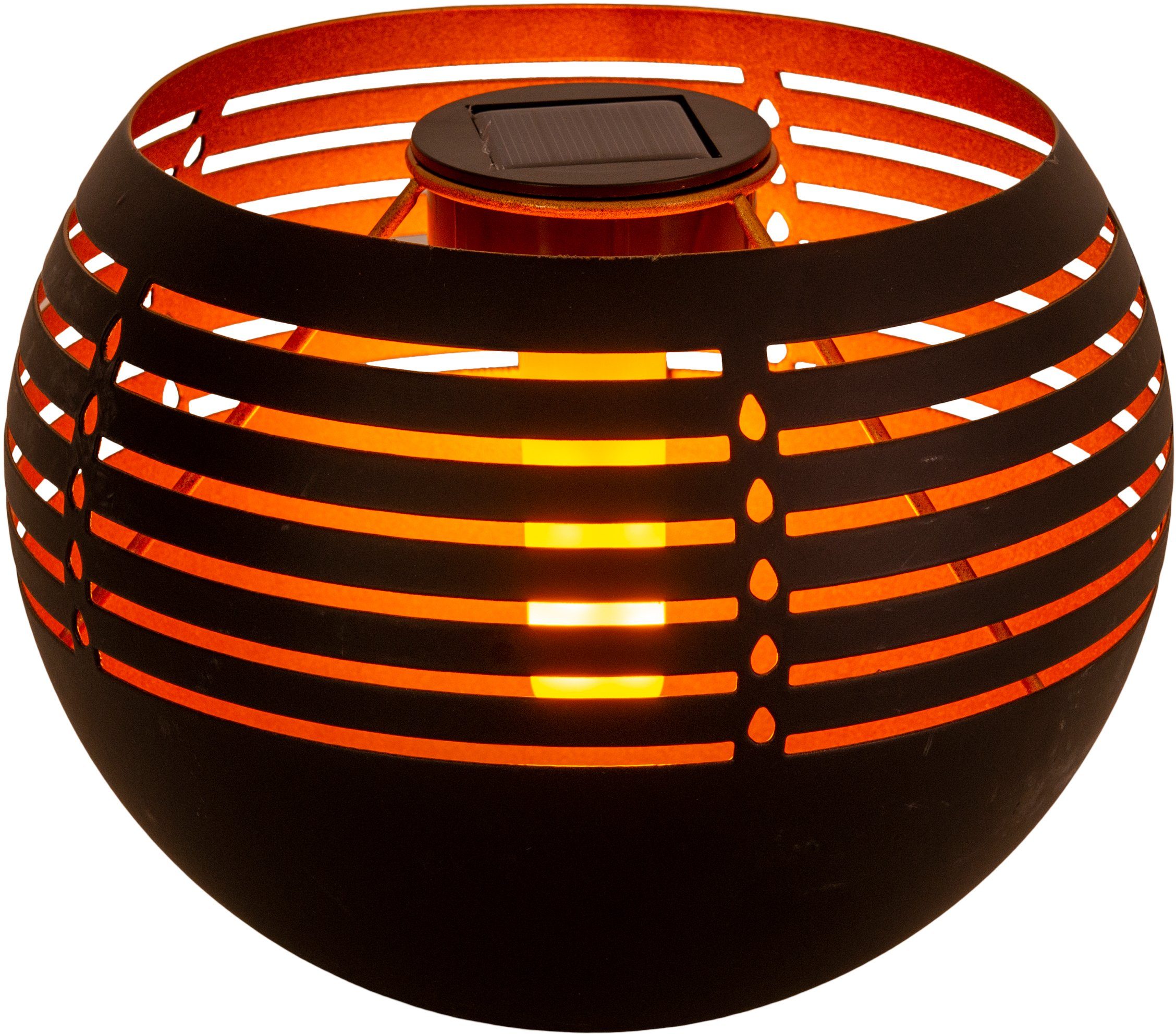 Warmweiß, Flammeneffekt, LED Eisen/Kunststoff, Außen-Tischleuchte integriert, Schiebeschalter, Solar-Tischleuchte, LED schwarz/gold näve fest