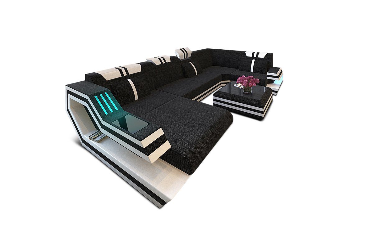 Wohnlandschaft Couch dunkelgrau-weiß Stoffsofa, Stoff Ravenna Sofa mit wahlweise Sofa U Dreams Polsterstoff Form Strukturstoff H Bettfunktion