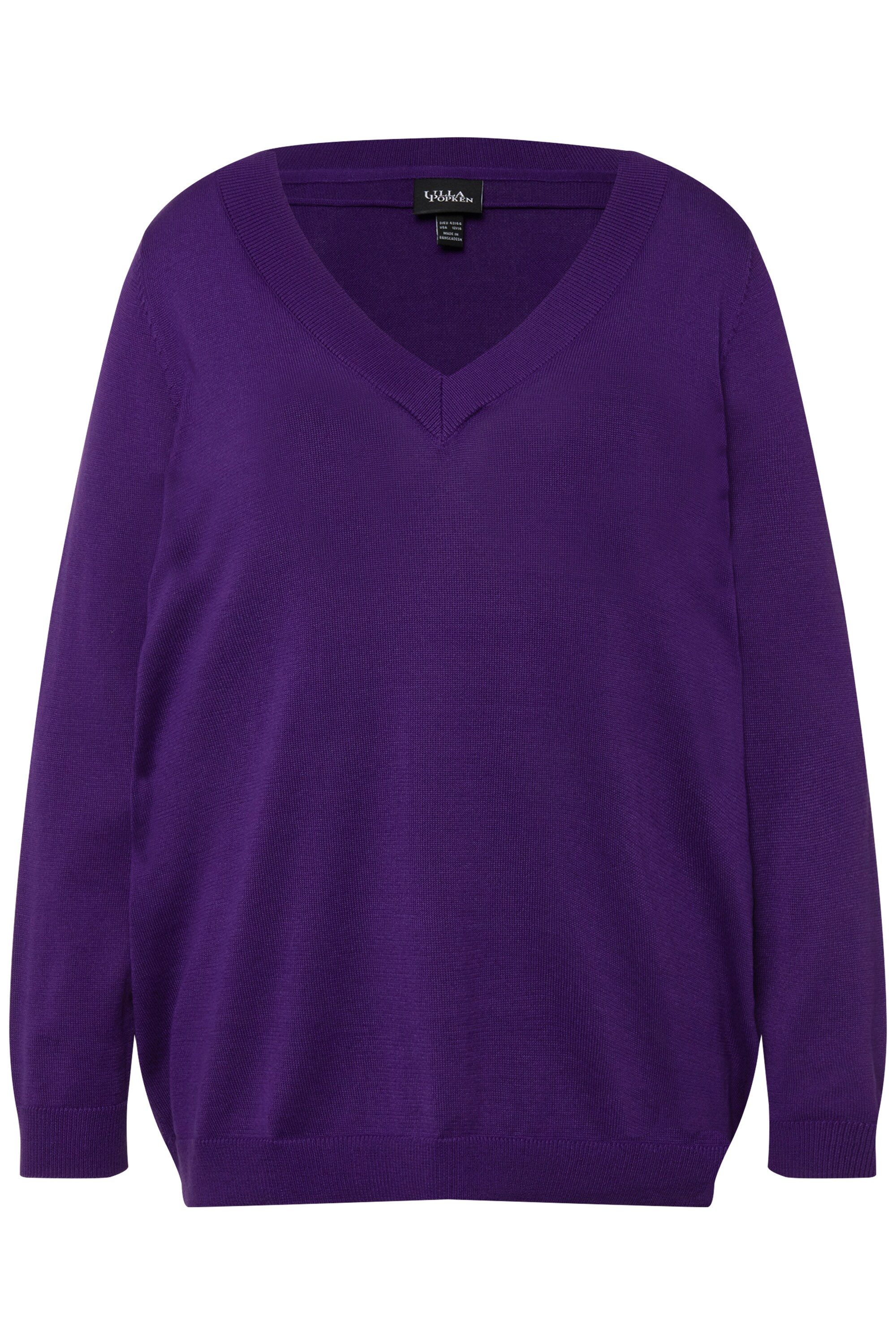 Ulla Popken Strickpullover Pullover V-Ausschnitt Langarm günstig online kaufen