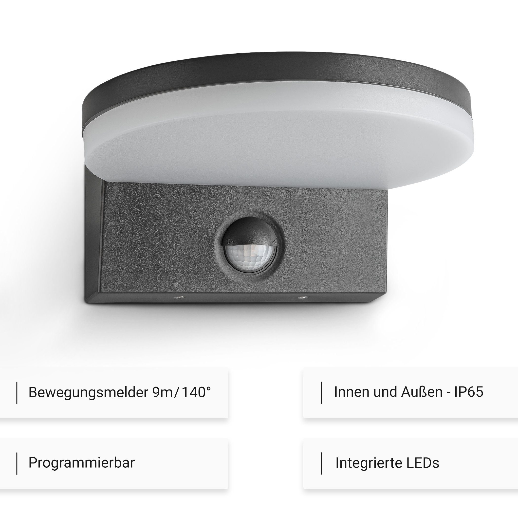 SEBSON Außen-Wandleuchte LED Außenleuchte Bewegungsmelder 9m/140° IP65, 15W 1300lm kaltweiß, Kaltweiß, Bewegungsmelder programmierbar